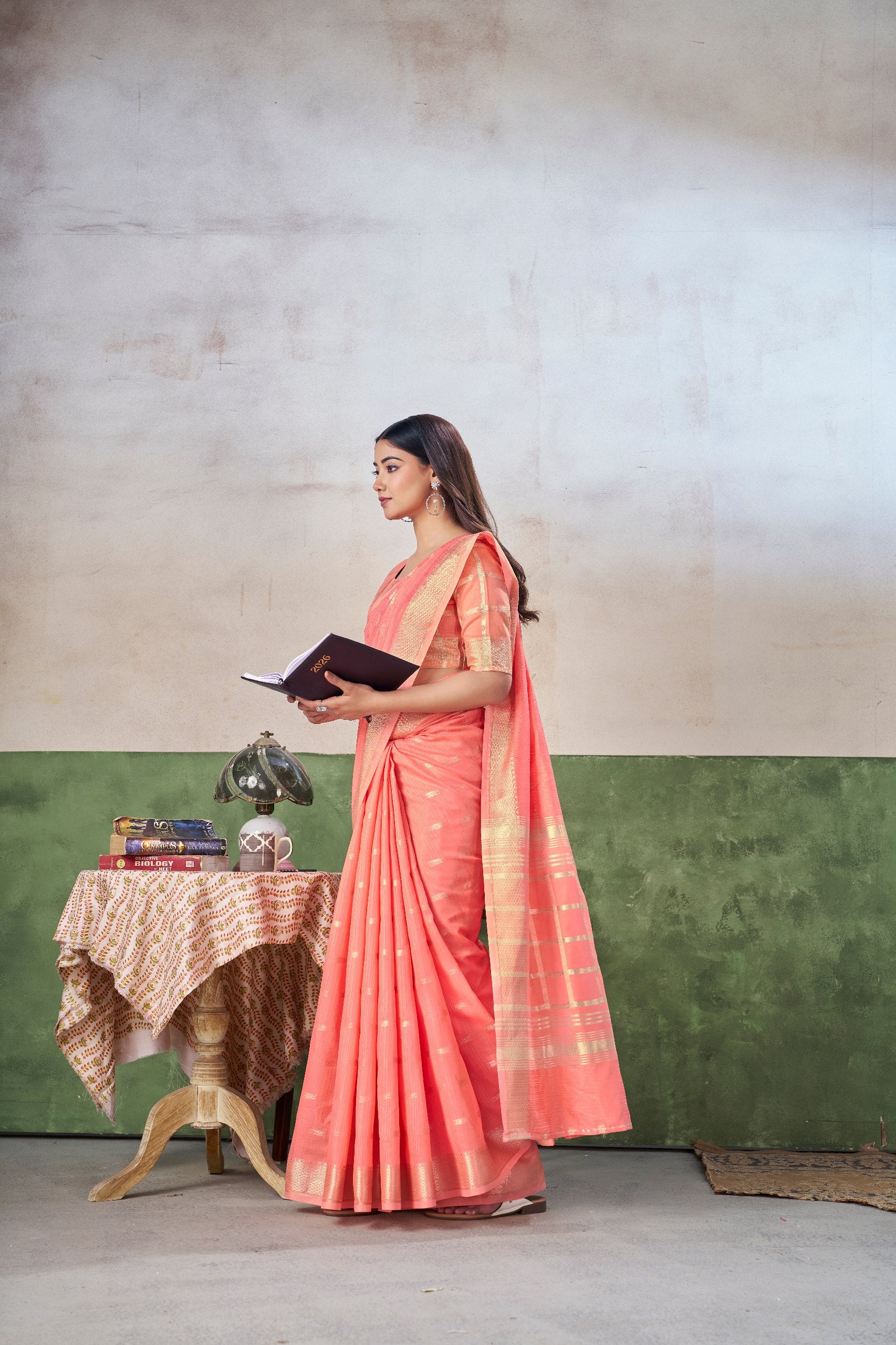 Peach Soft Linen Cotton Silk Saree