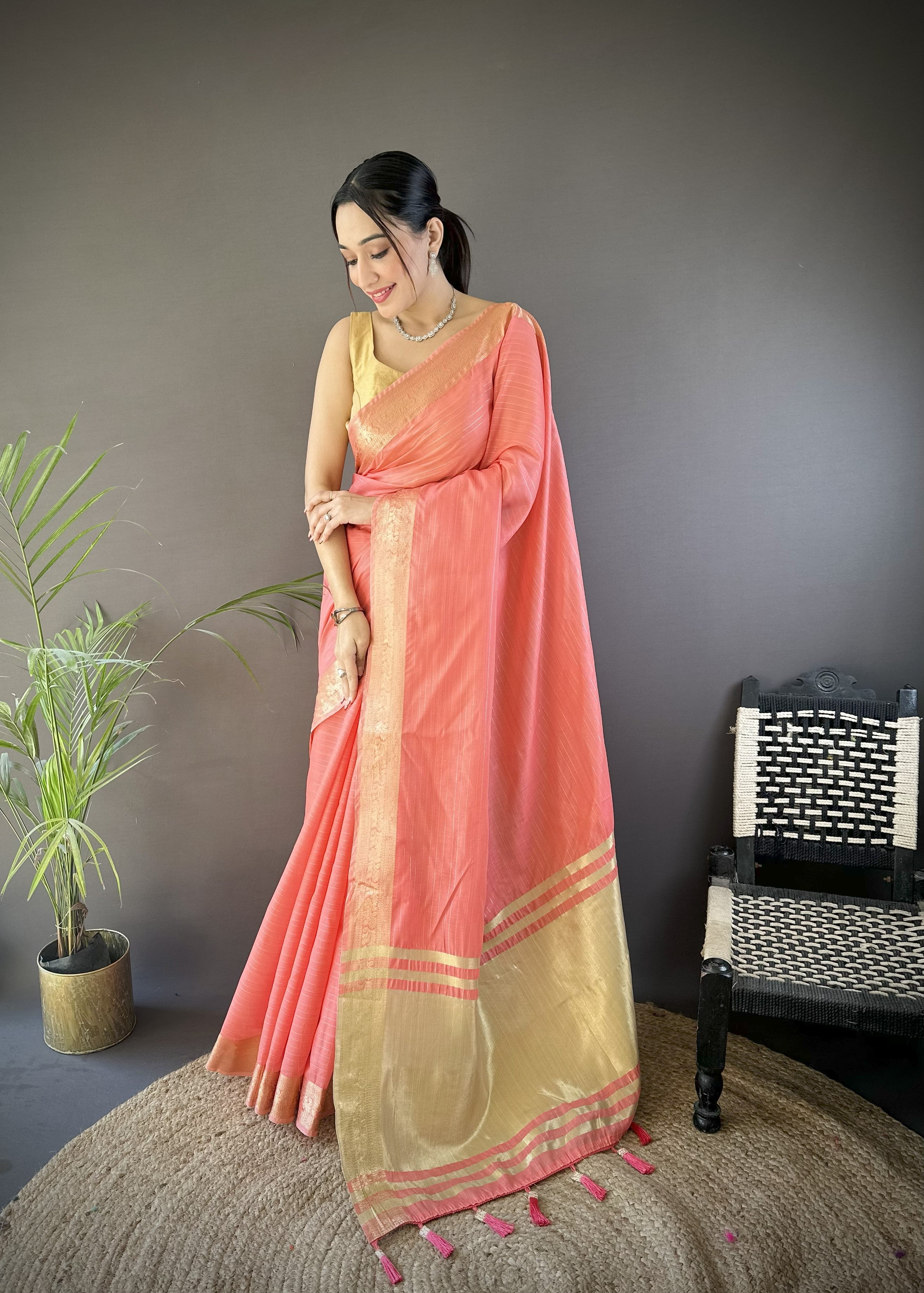 Peach Summer Wear Traditional Cotton Saree
