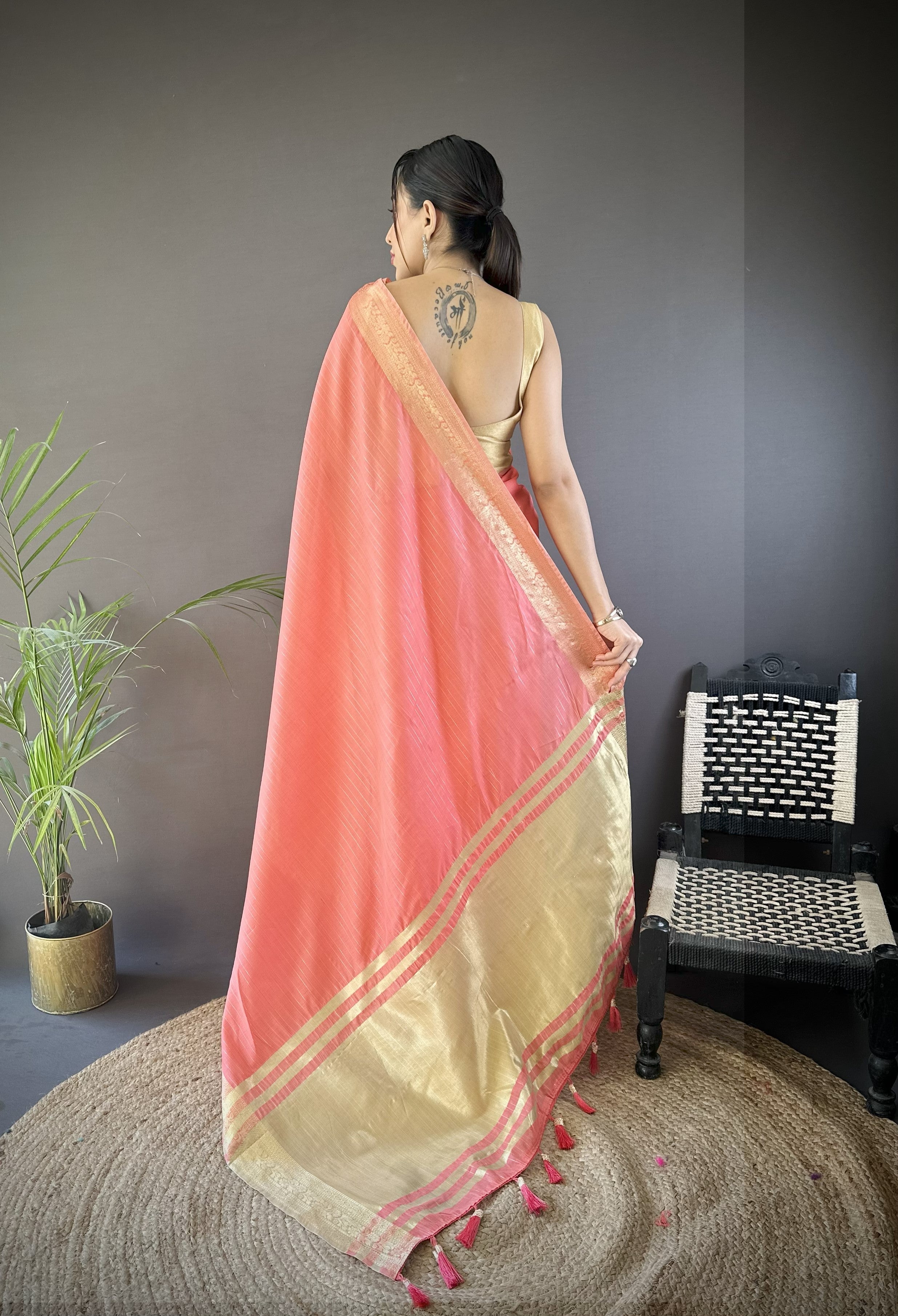 Peach Summer Wear Traditional Cotton Saree