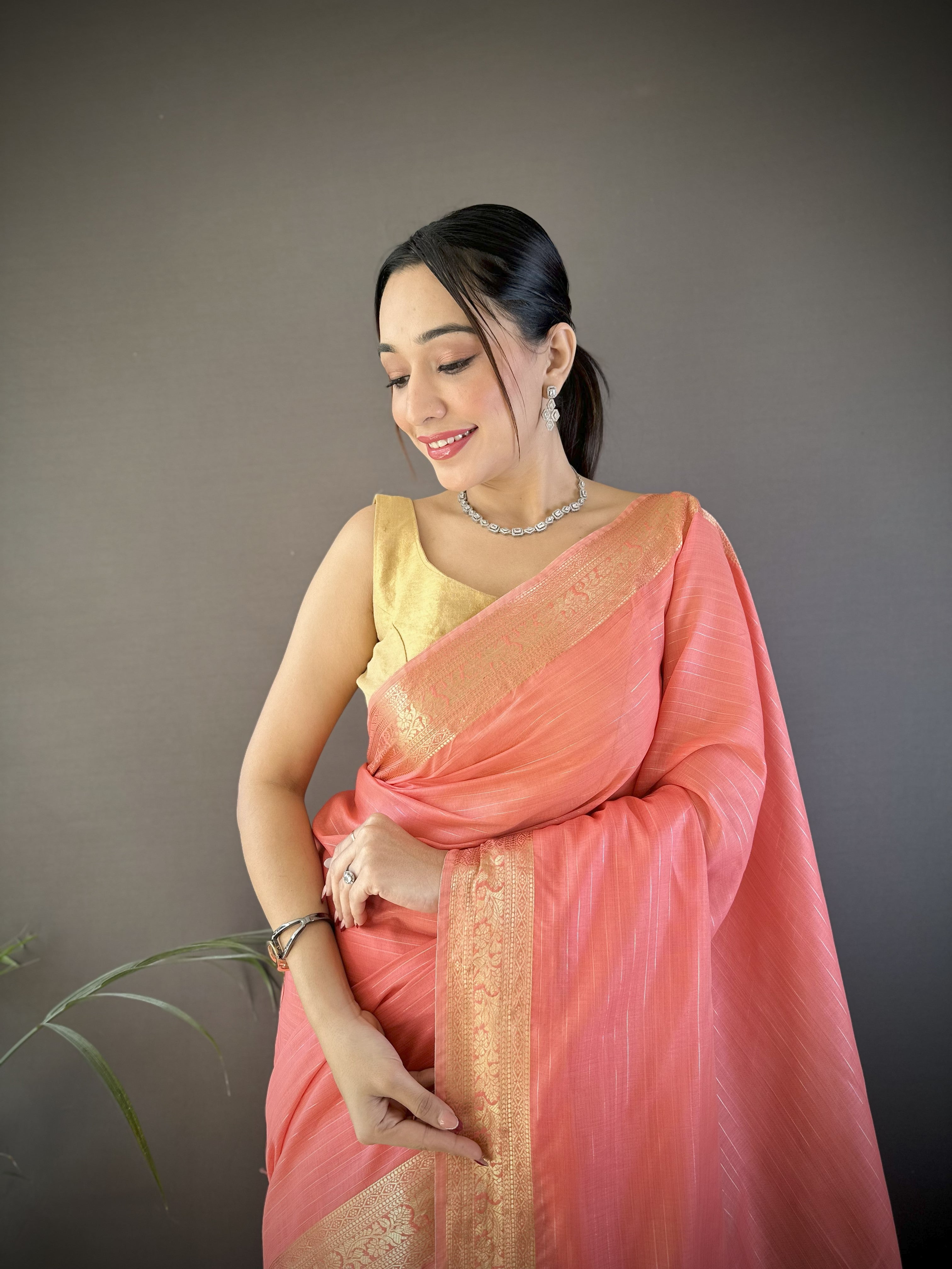 Peach Summer Wear Traditional Cotton Saree