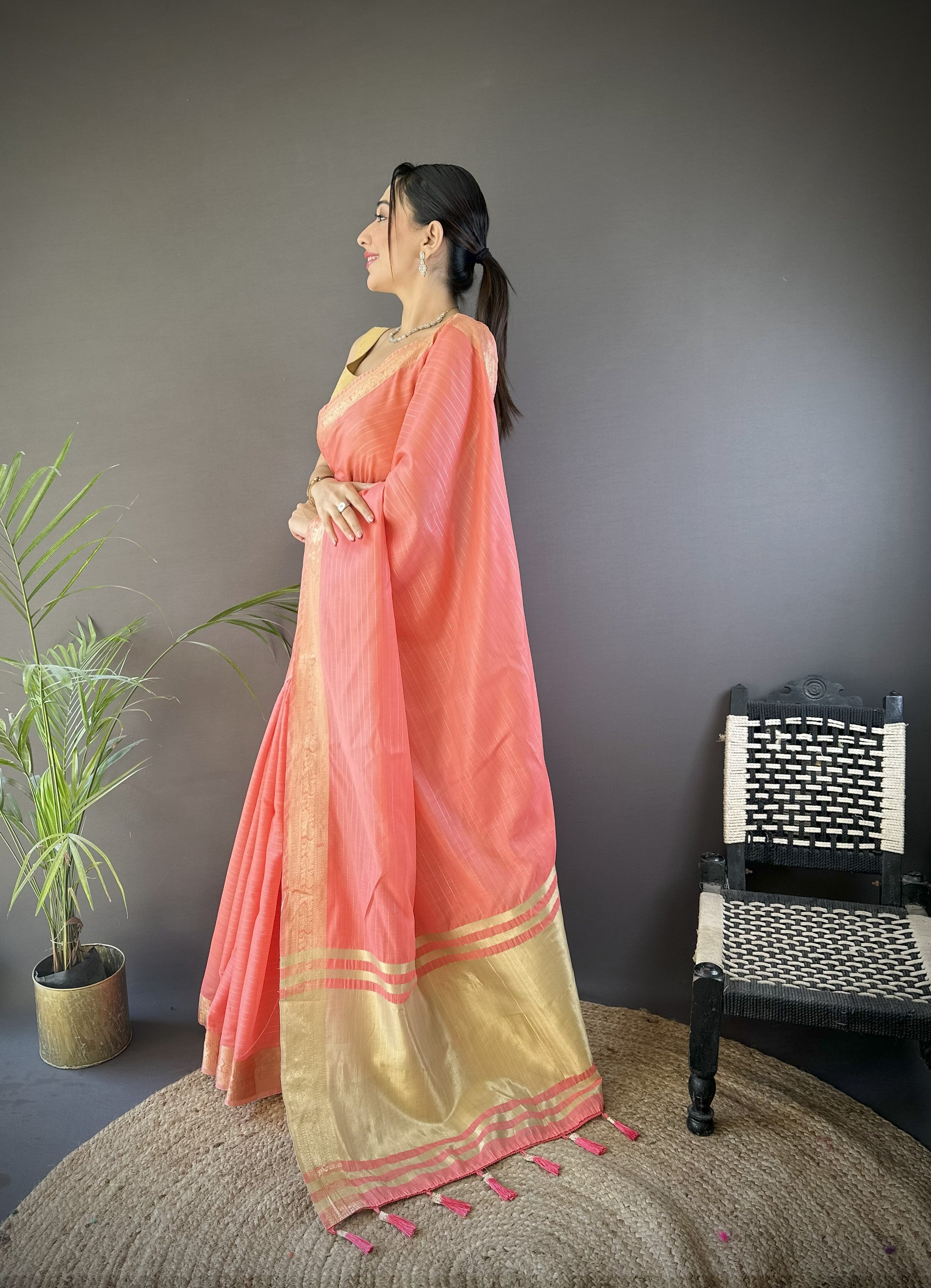 Peach Summer Wear Traditional Cotton Saree