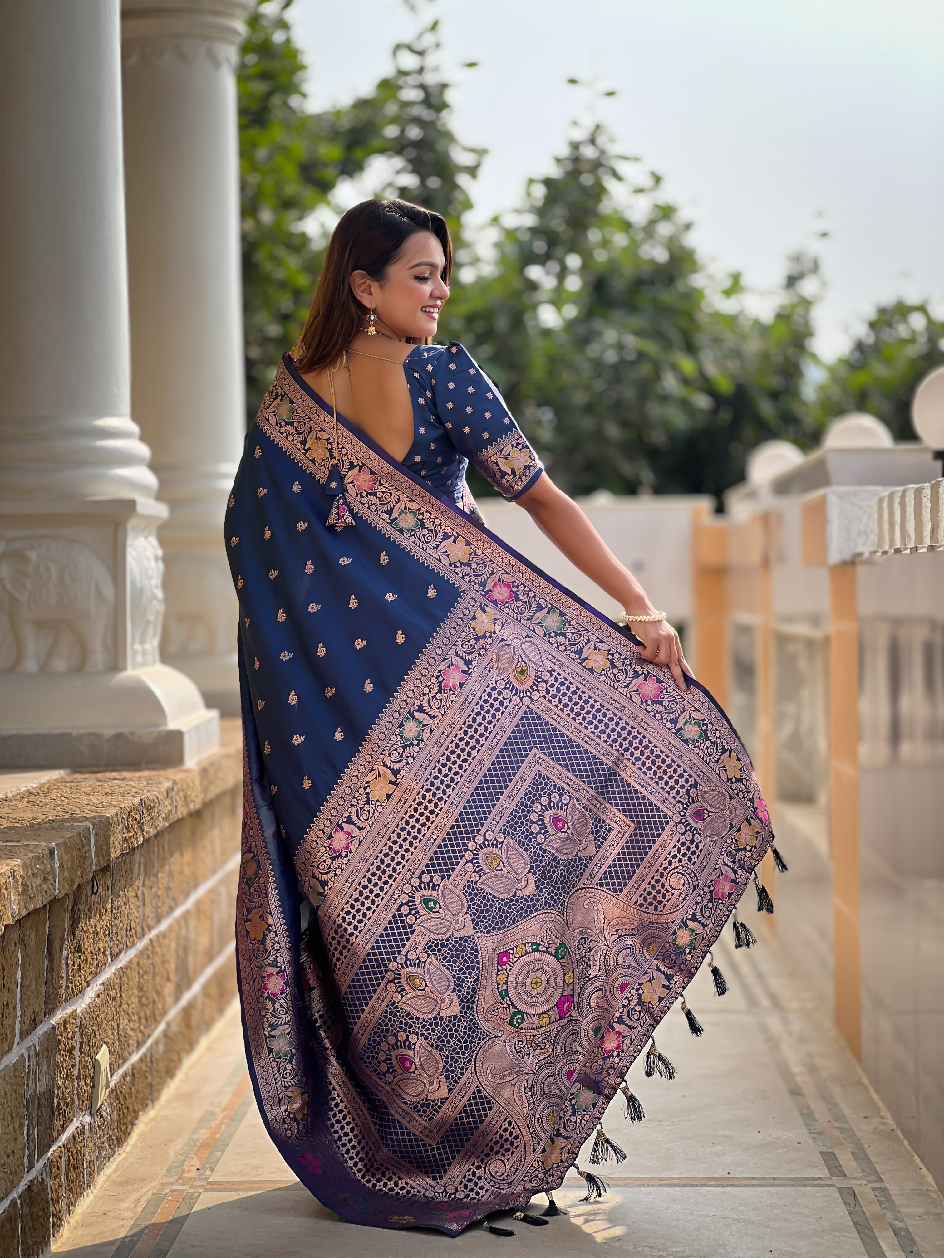 Peacock Blue Soft Banarasi Silk Saree