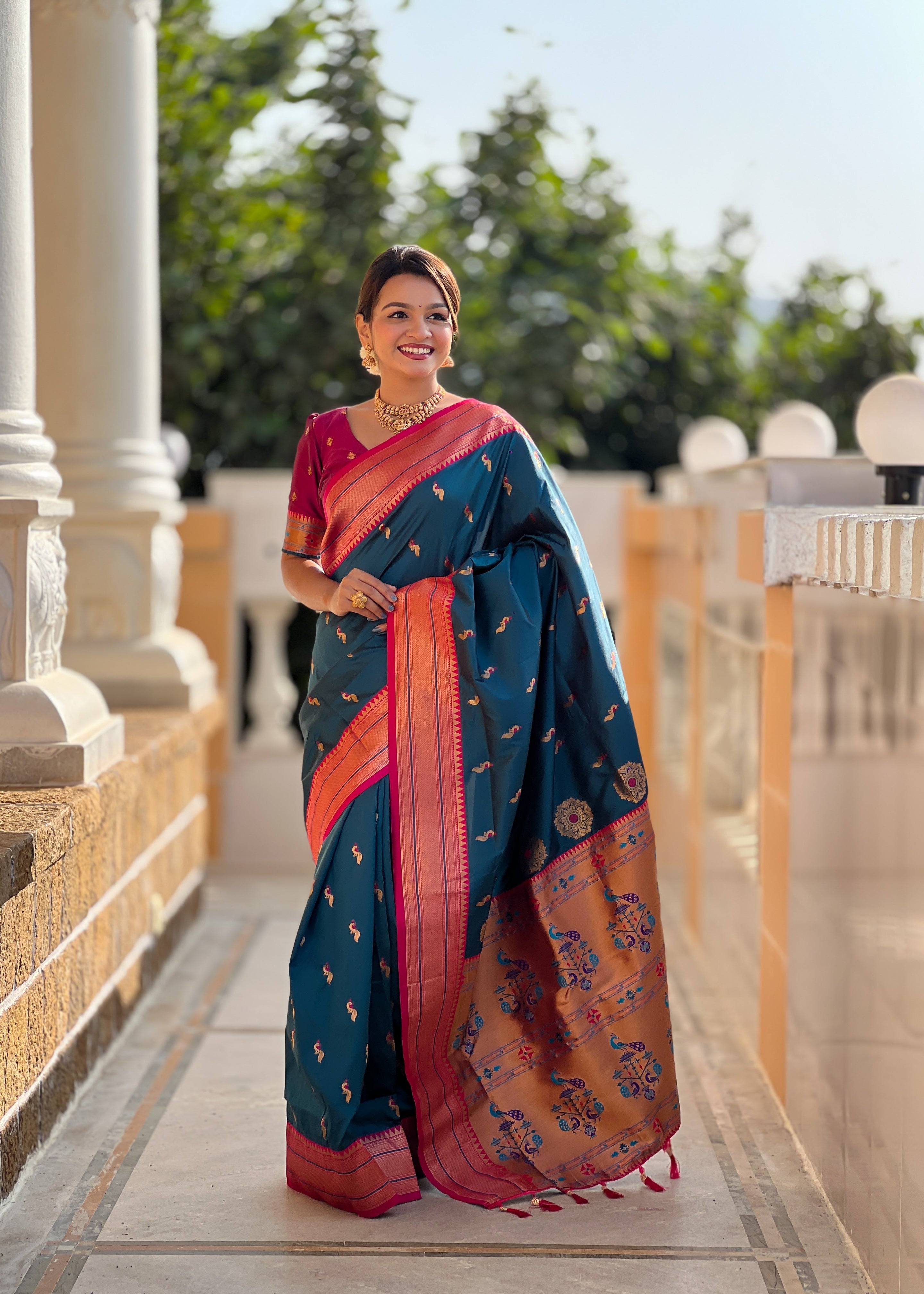 Peacock Blue Wedding Wear Soft Paithani Silk Saree