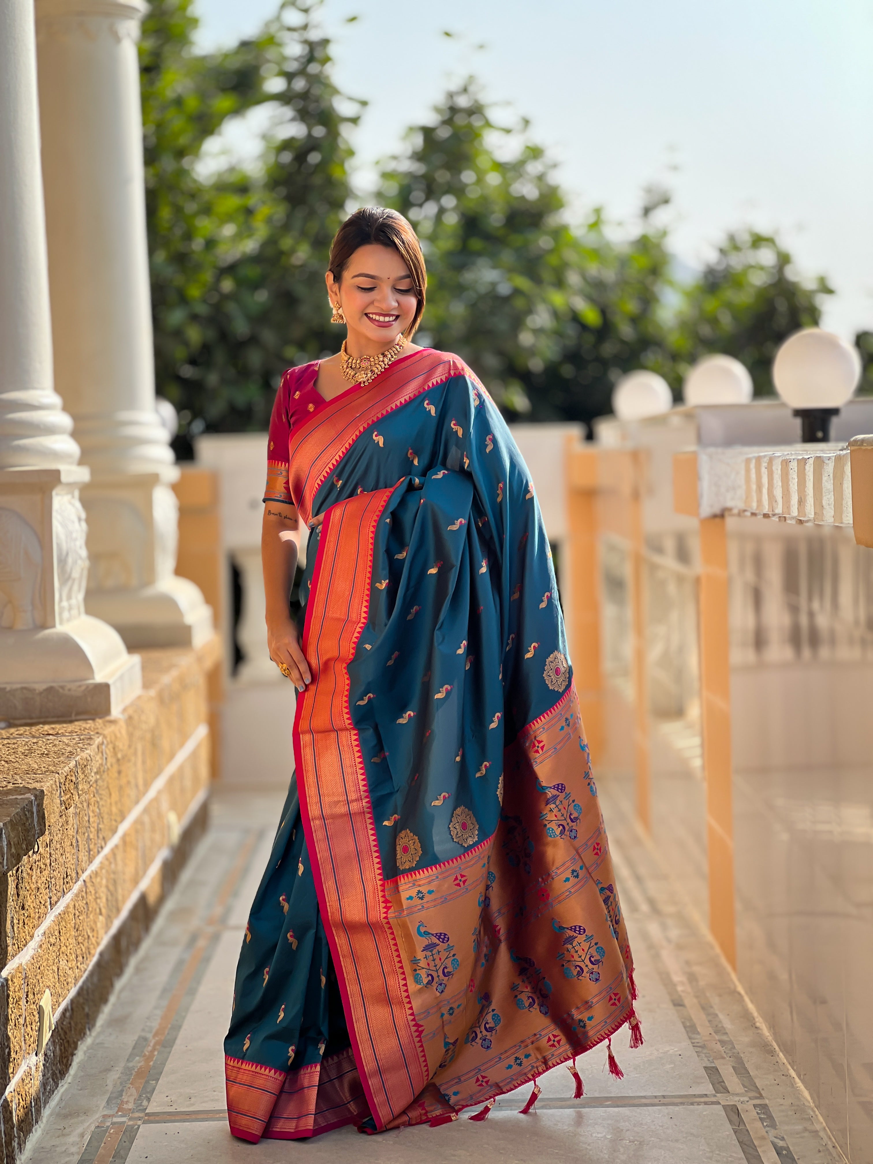 Peacock Blue Wedding Wear Soft Paithani Silk Saree