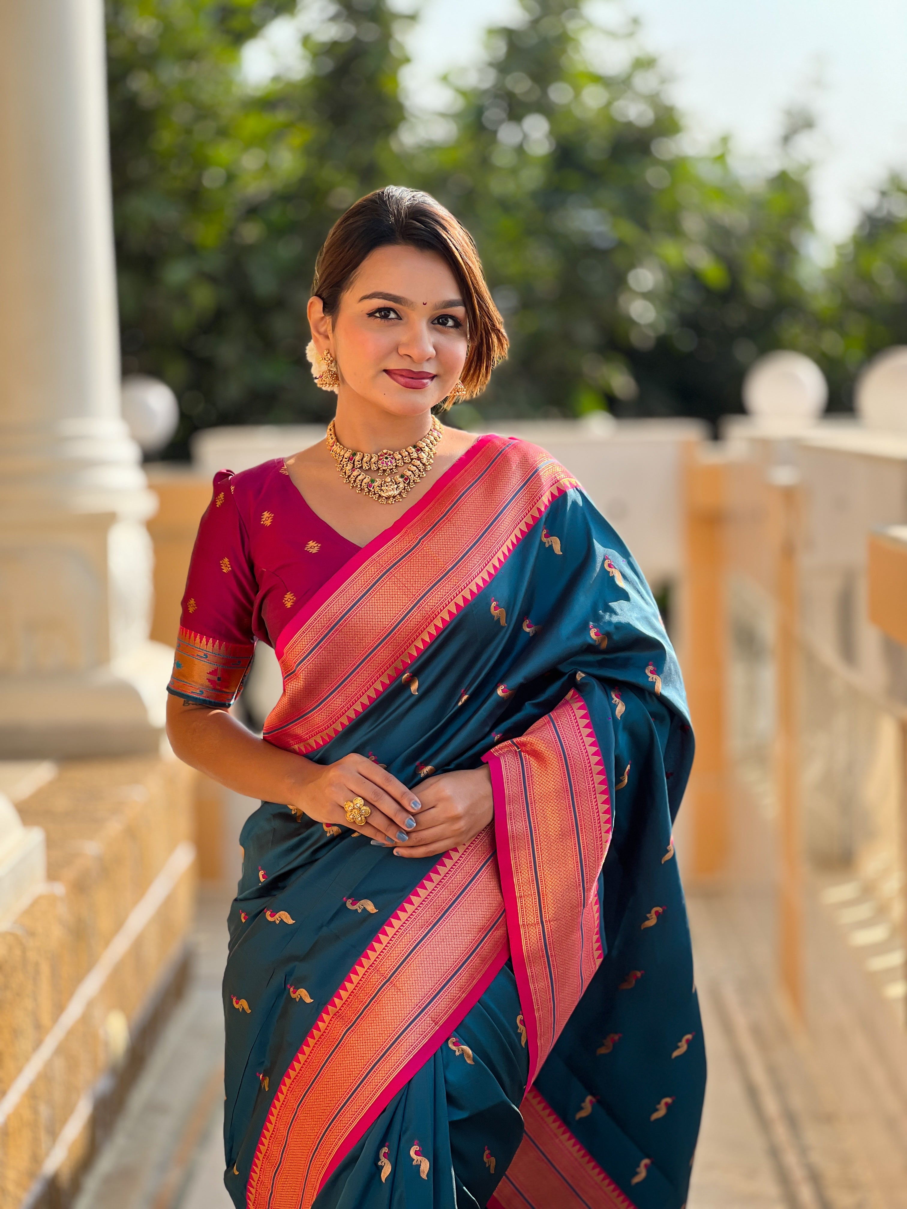 Peacock Blue Wedding Wear Soft Paithani Silk Saree