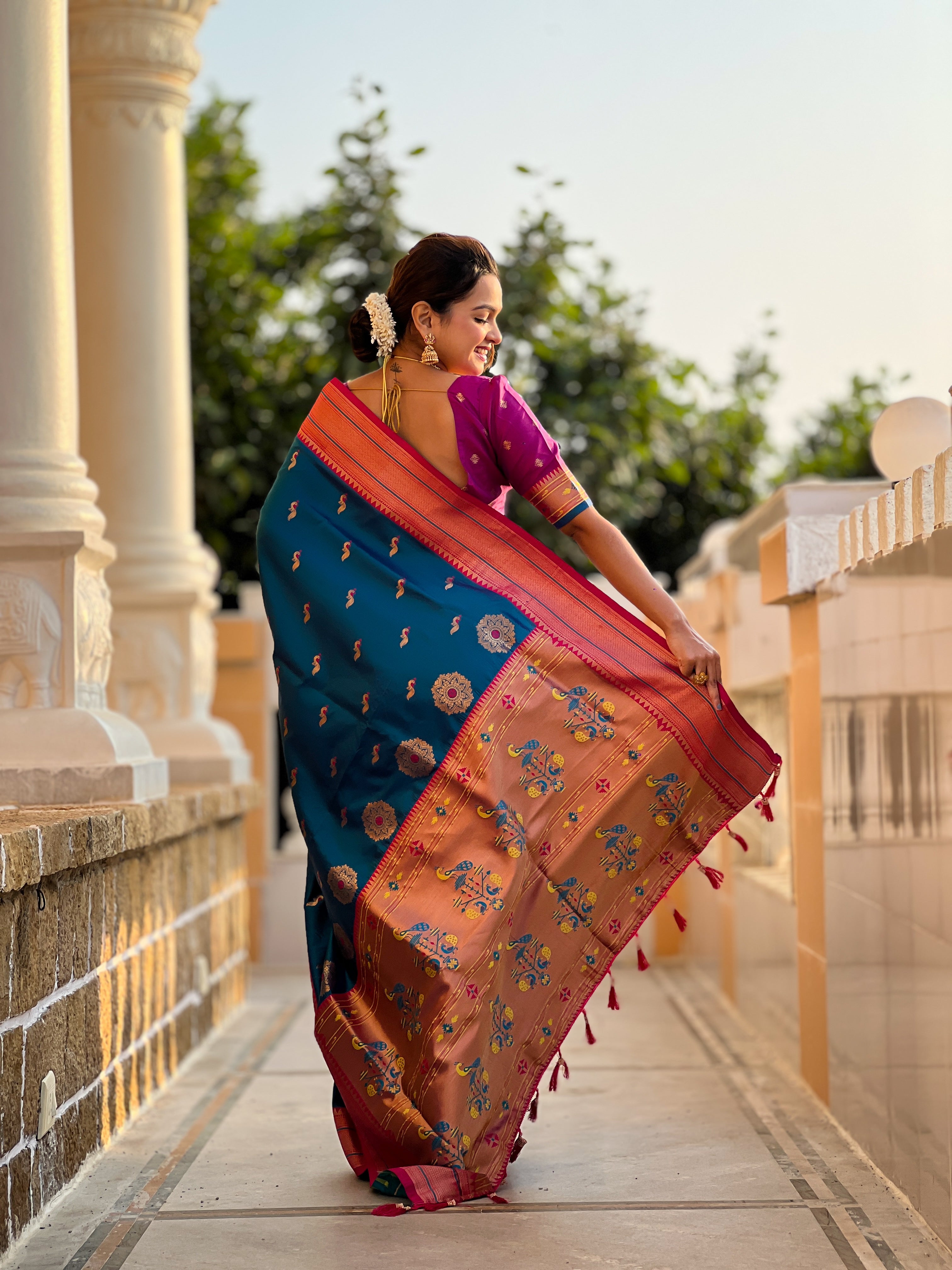 Peacock Blue Wedding Wear Soft Paithani Silk Saree