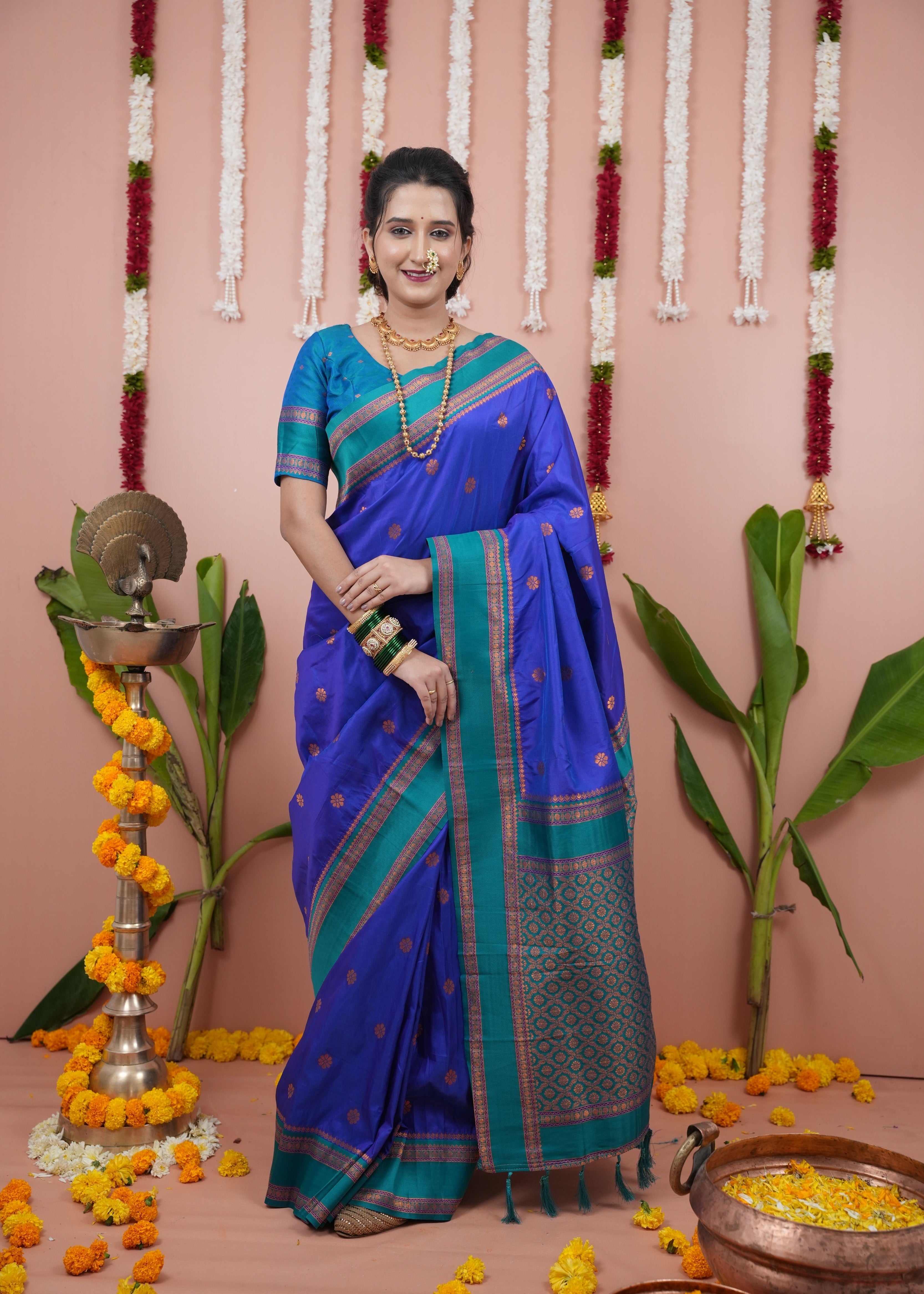Persian Blue Wedding Wear Soft Silk Saree