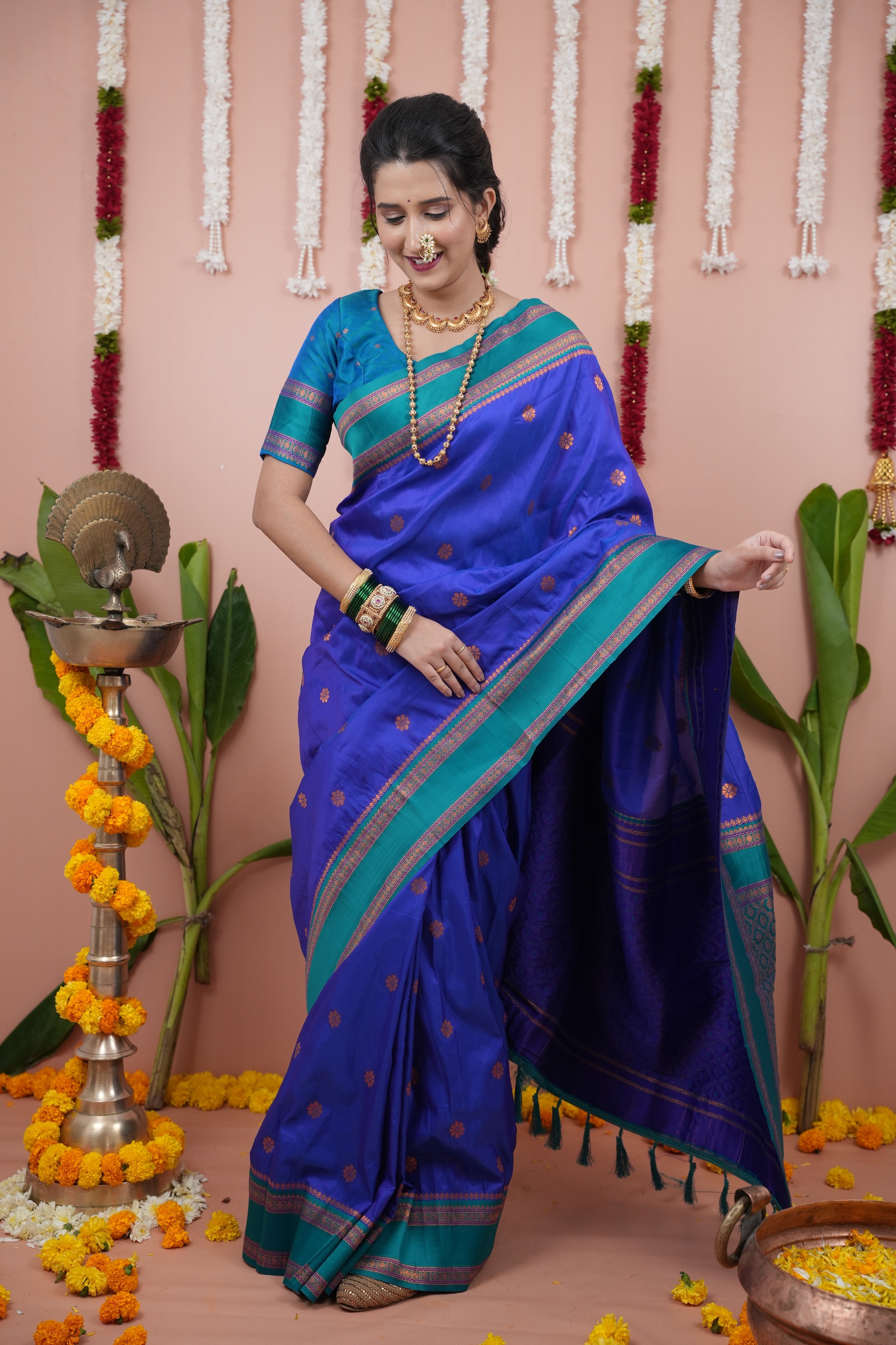 Persian Blue Wedding Wear Soft Silk Saree