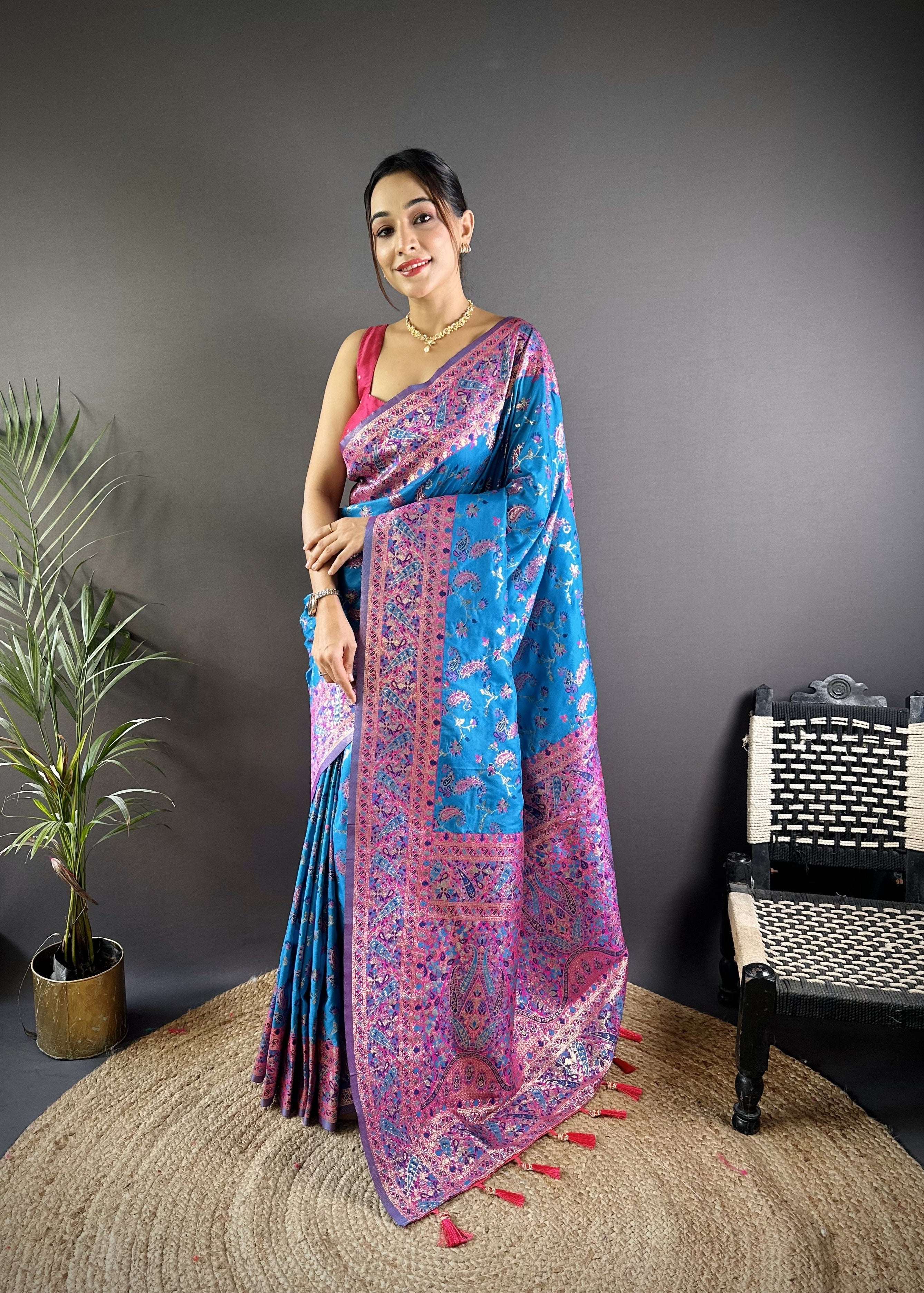 Picton Blue Banarasi Katan Satin Silk Saree