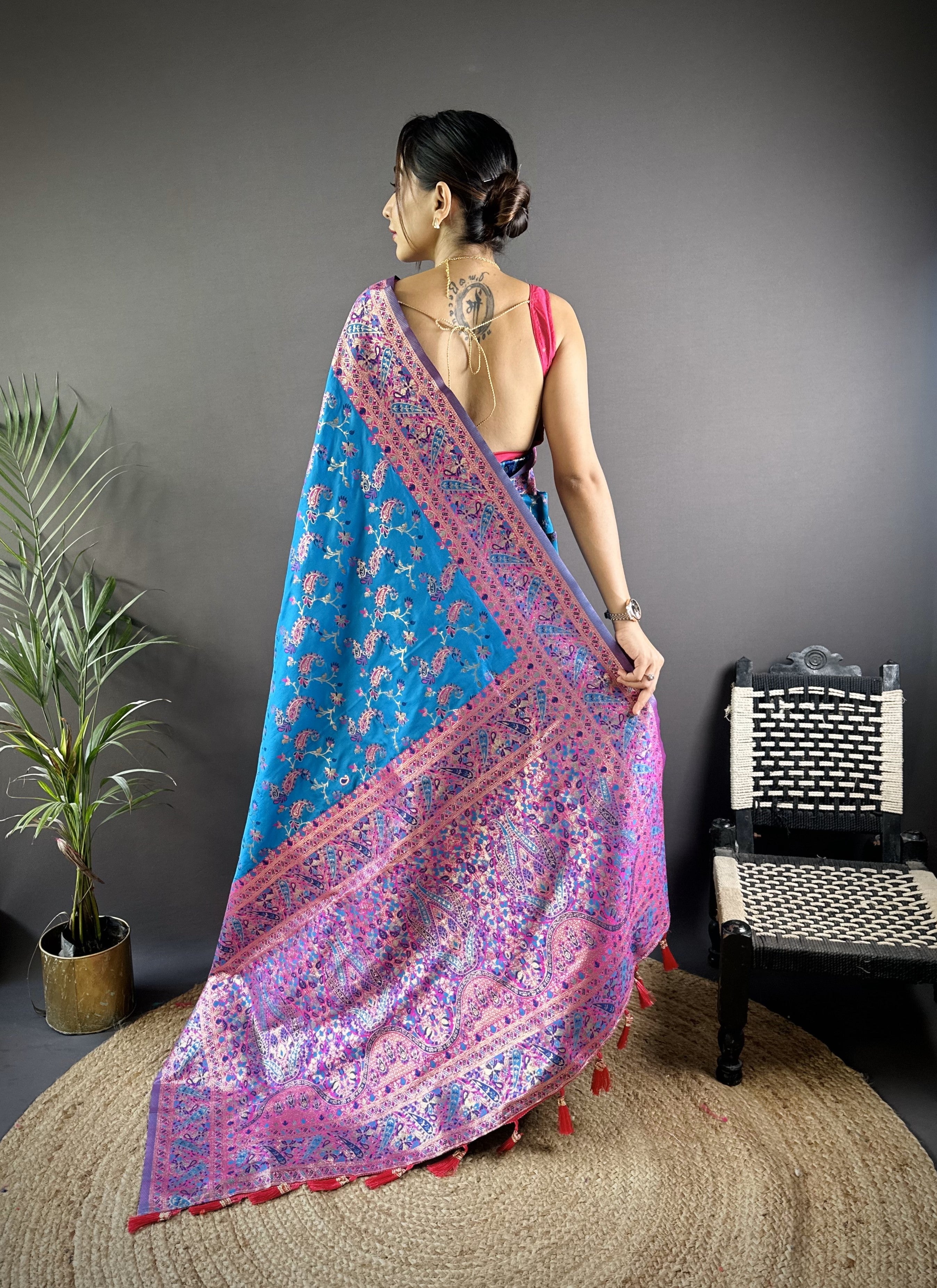 Picton Blue Banarasi Katan Satin Silk Saree