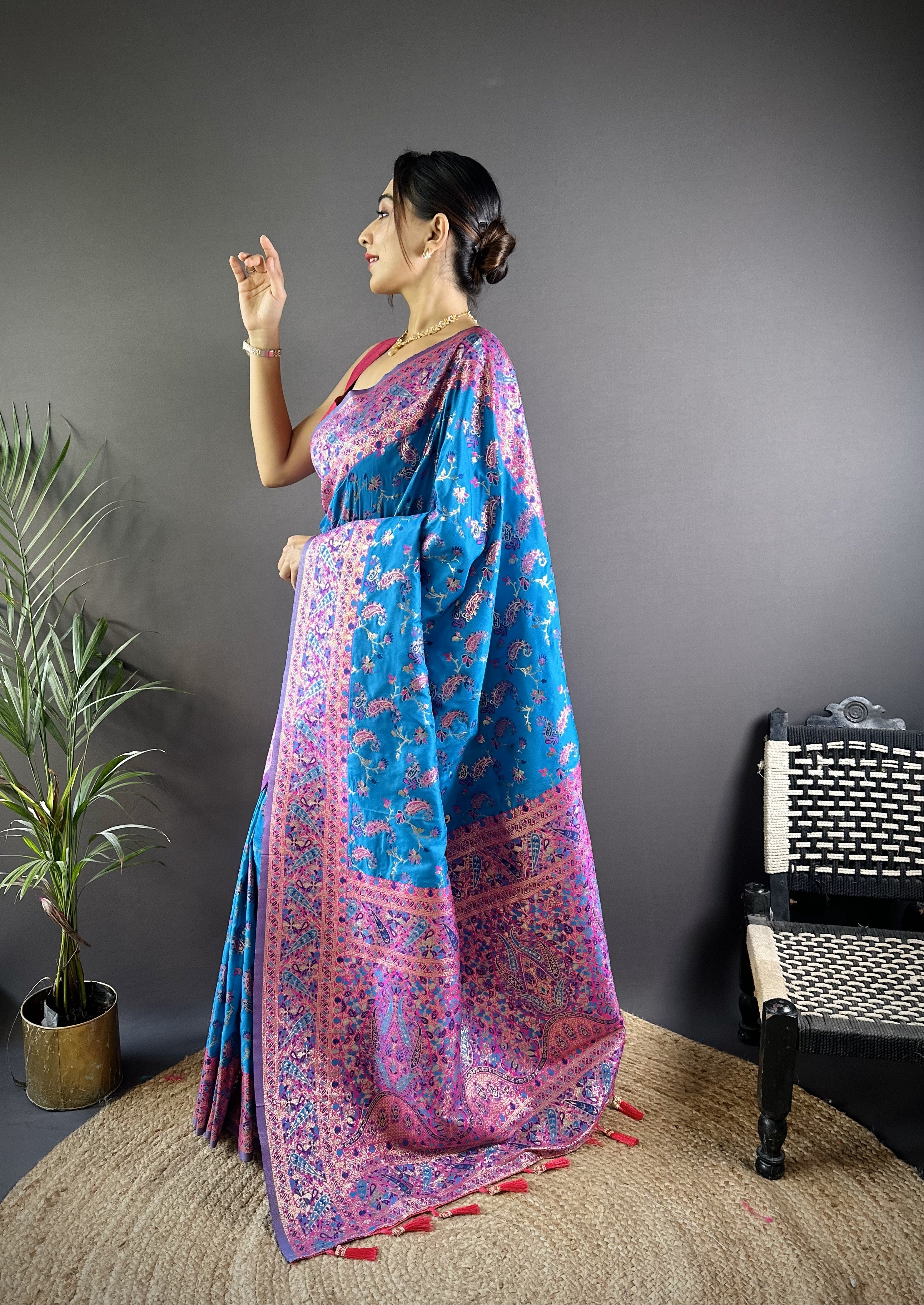 Picton Blue Banarasi Katan Satin Silk Saree