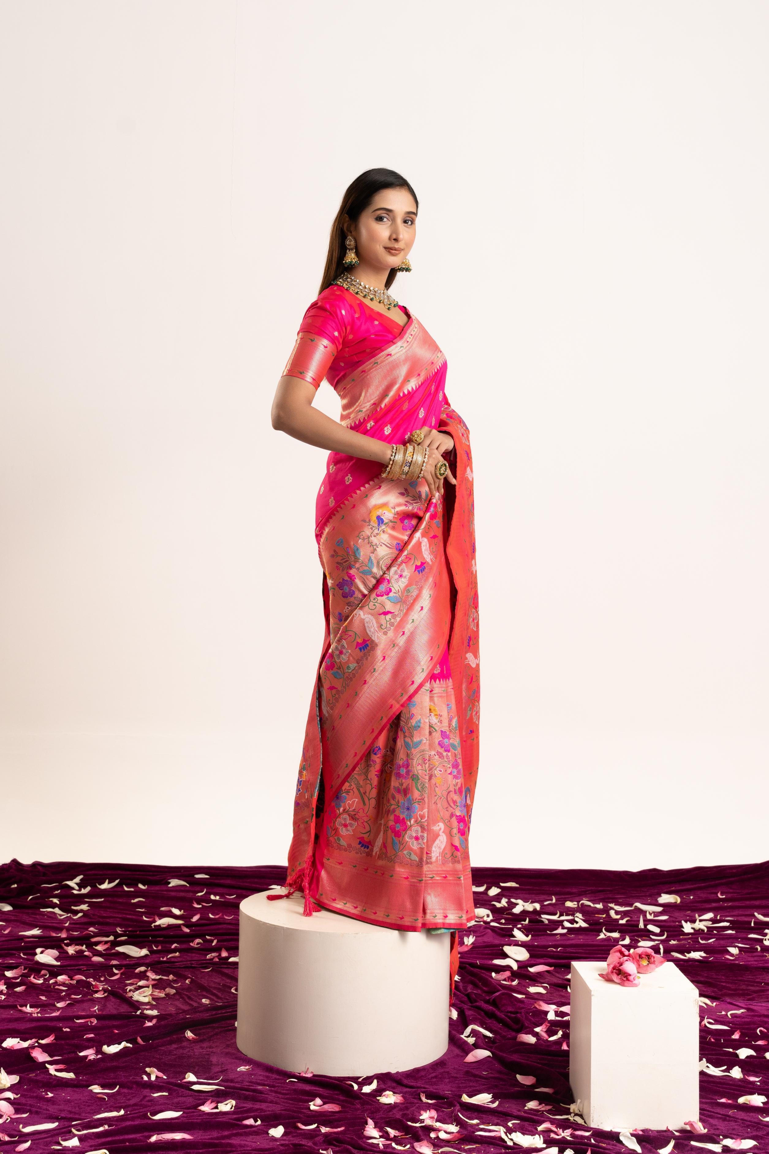 Pink Banarasi Silk Paithani Saree