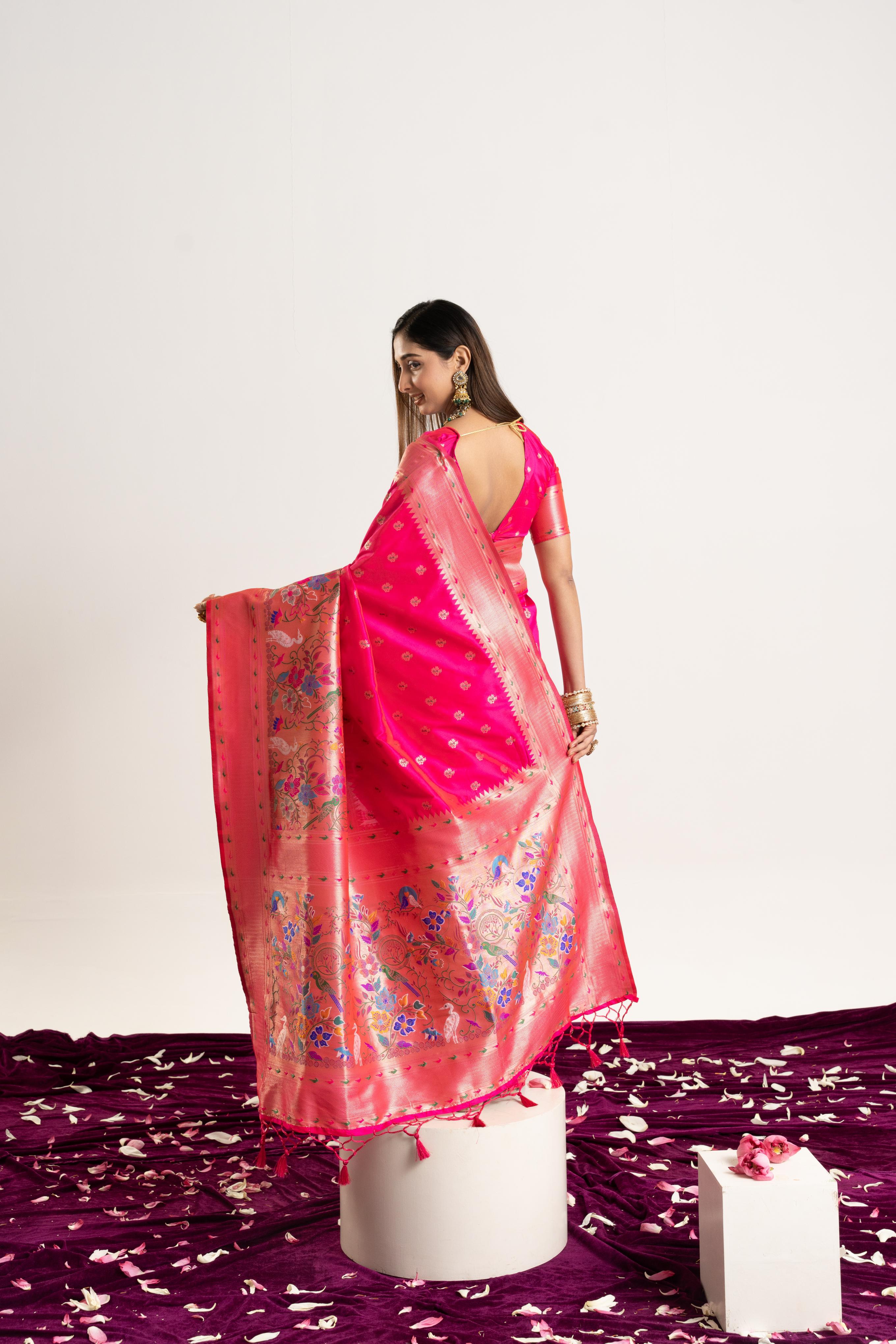 Pink Banarasi Silk Paithani Saree