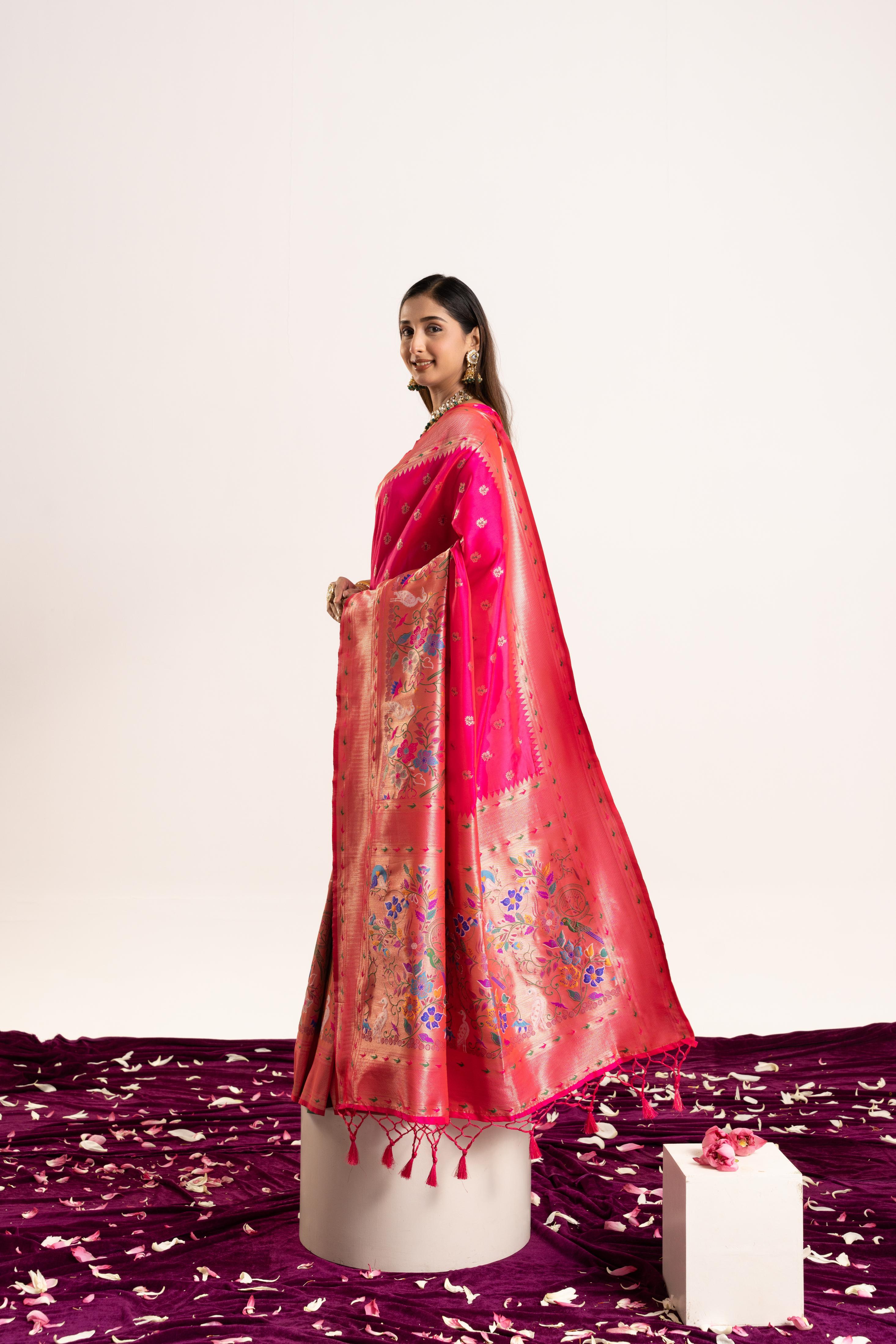 Pink Banarasi Silk Paithani Saree