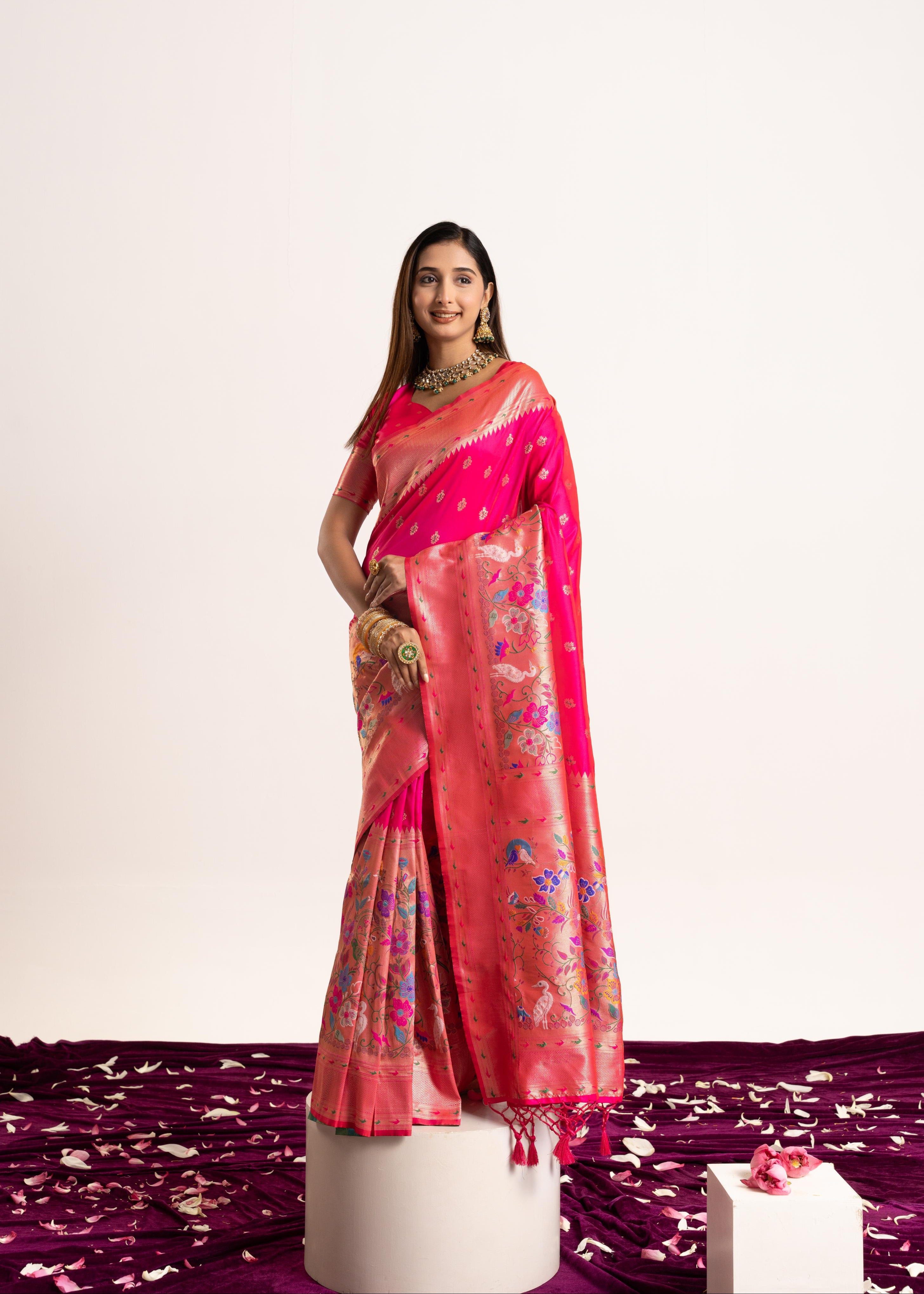 Pink Banarasi Silk Paithani Saree