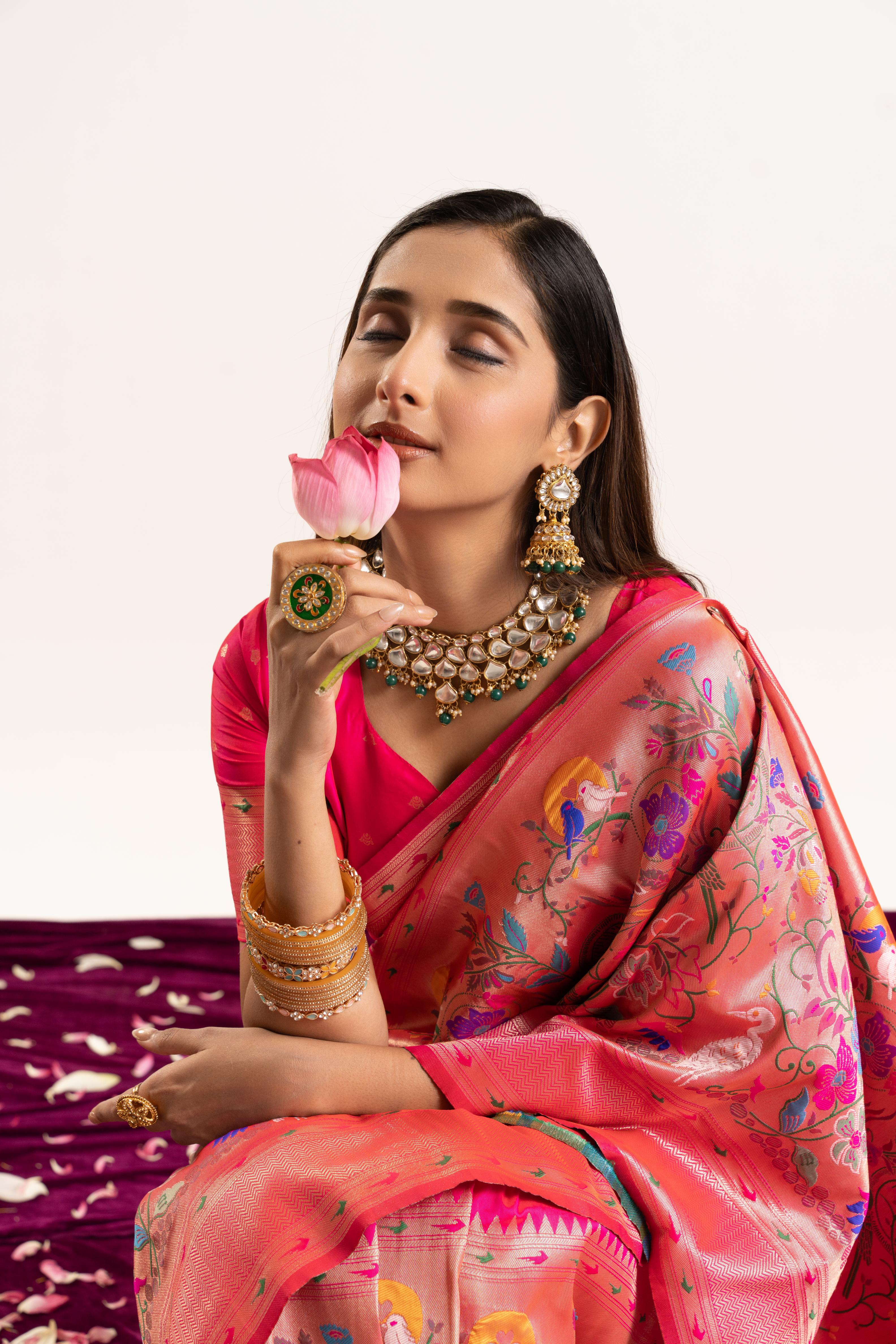 Pink Banarasi Silk Paithani Saree