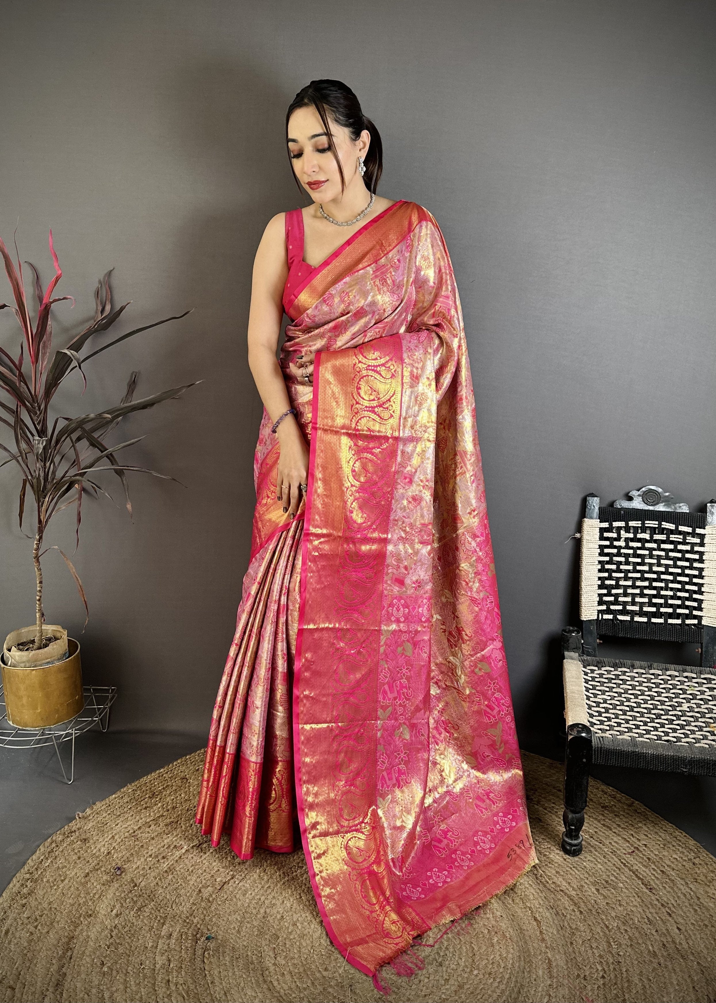 Pink & Gold Bridal Kanjivaram Silk Saree