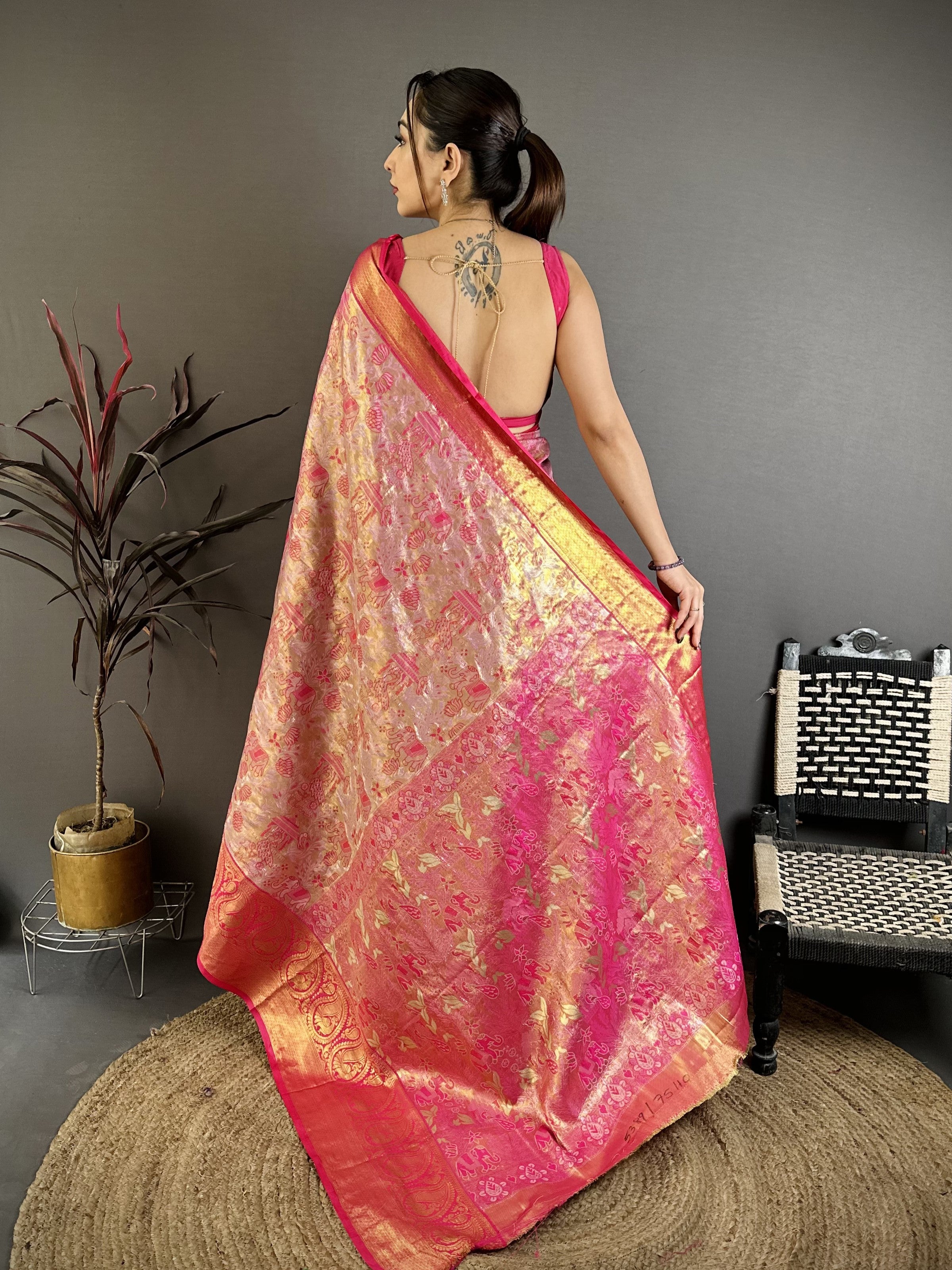 Pink & Gold Bridal Kanjivaram Silk Saree