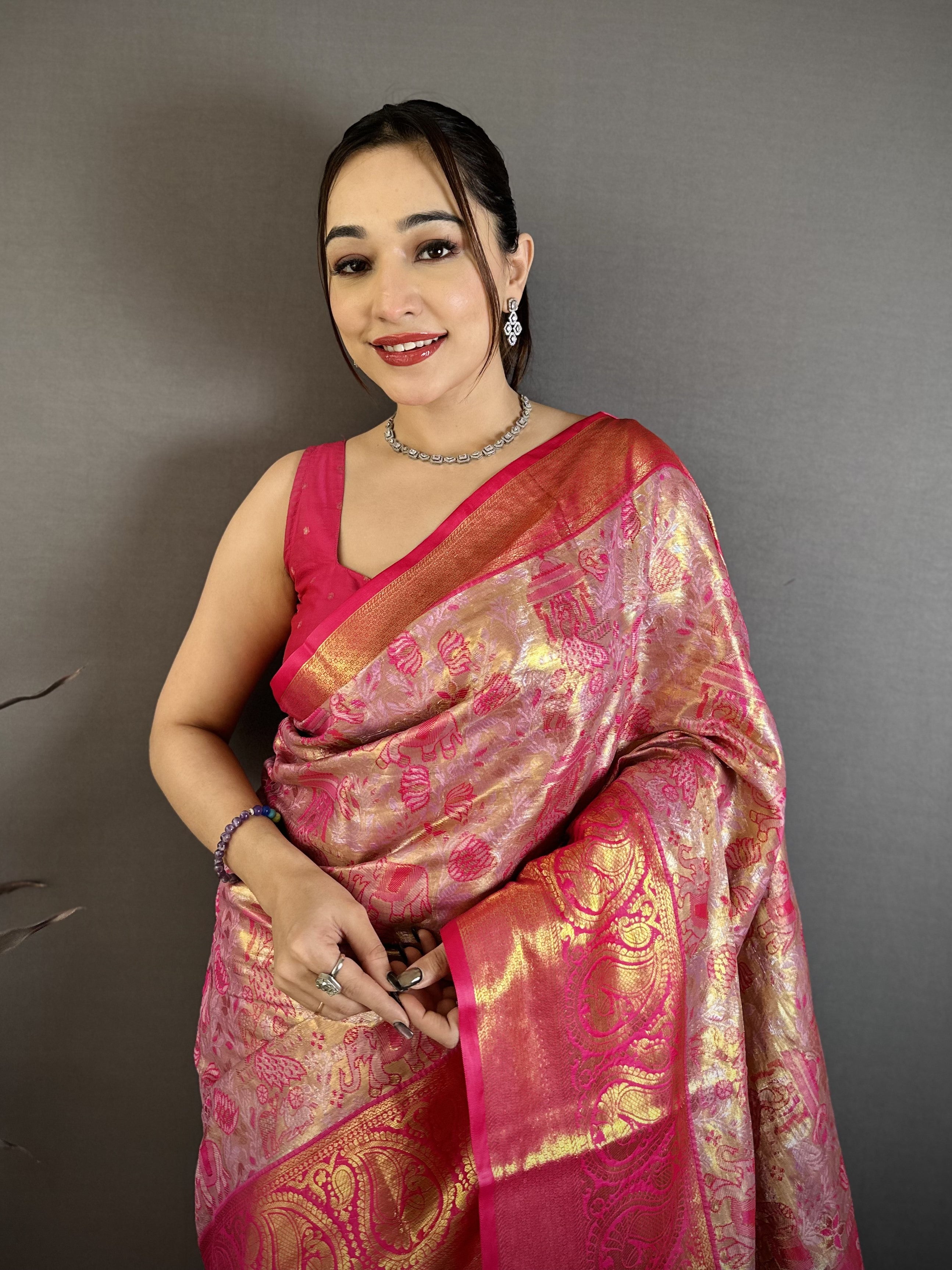 Pink & Gold Bridal Kanjivaram Silk Saree