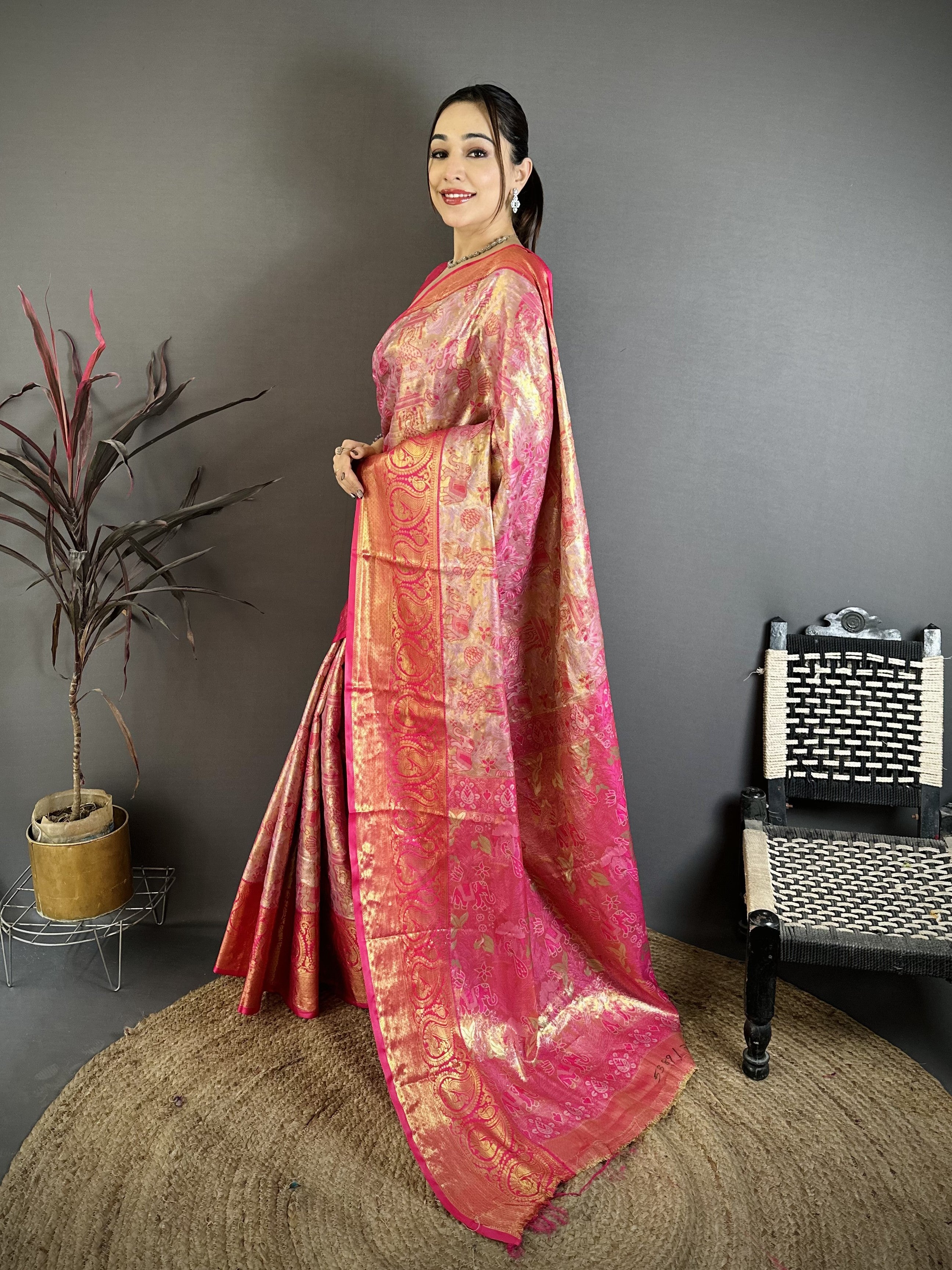 Pink & Gold Bridal Kanjivaram Silk Saree