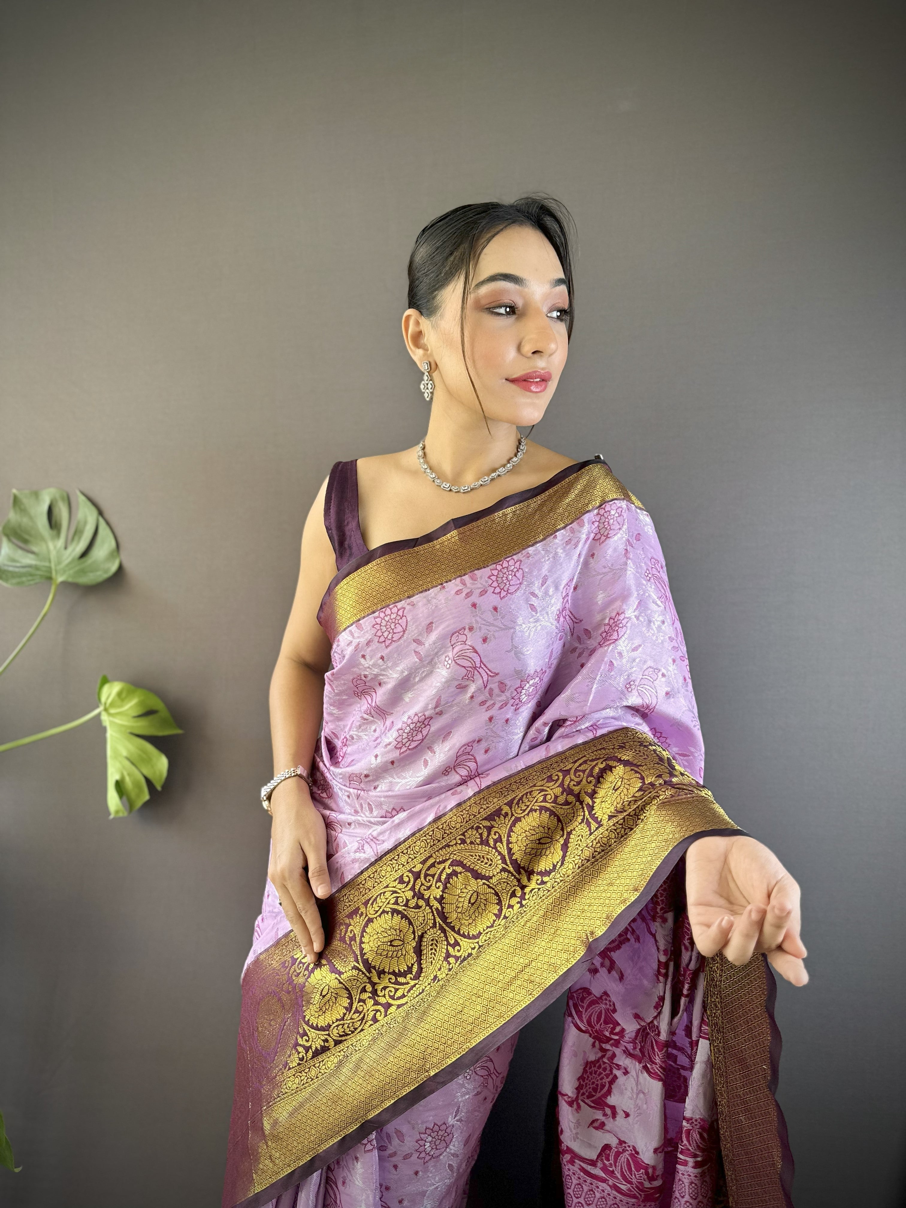 Pink Gold Kanjivaram Tissue Silk Saree