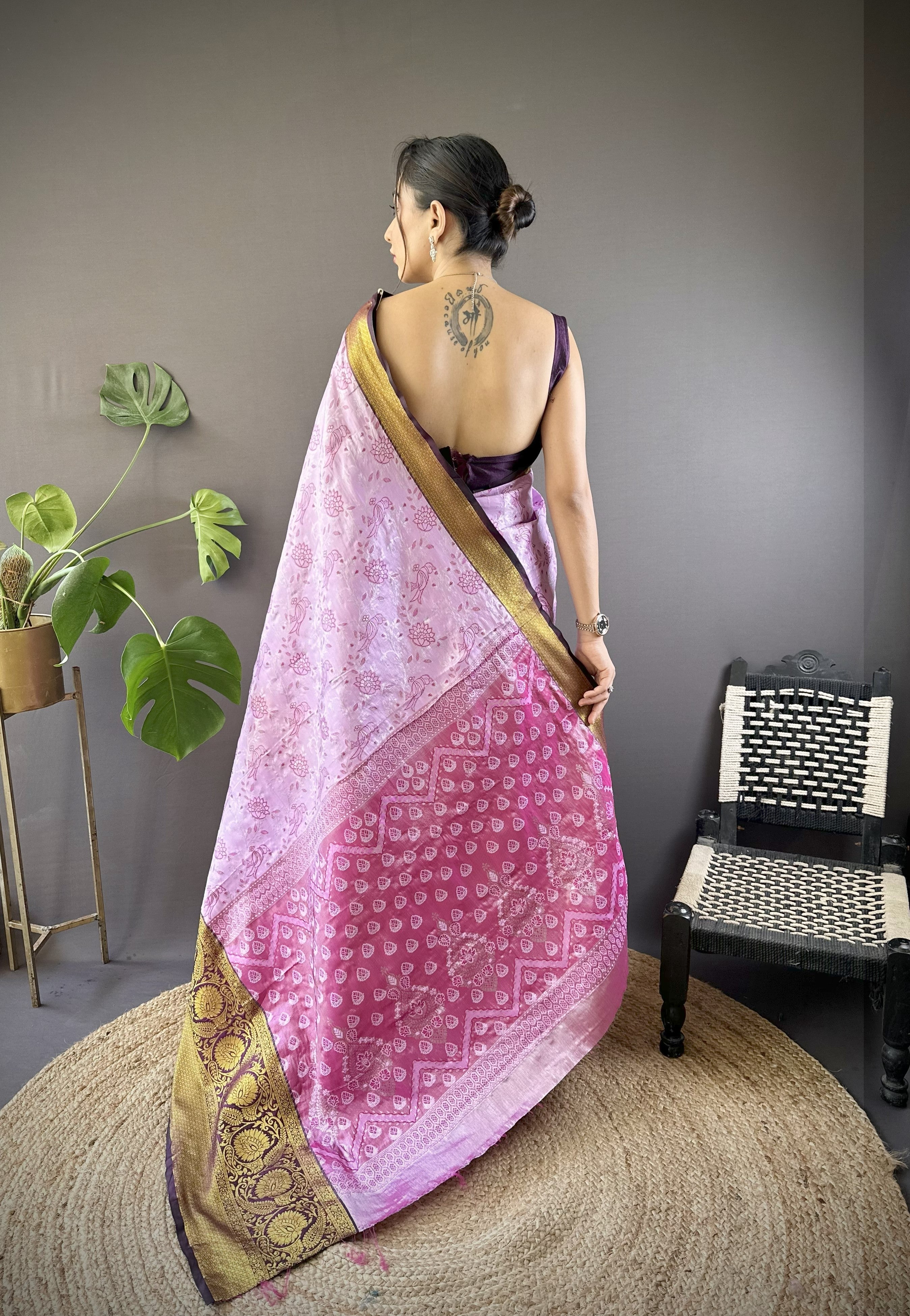 Pink Gold Kanjivaram Tissue Silk Saree