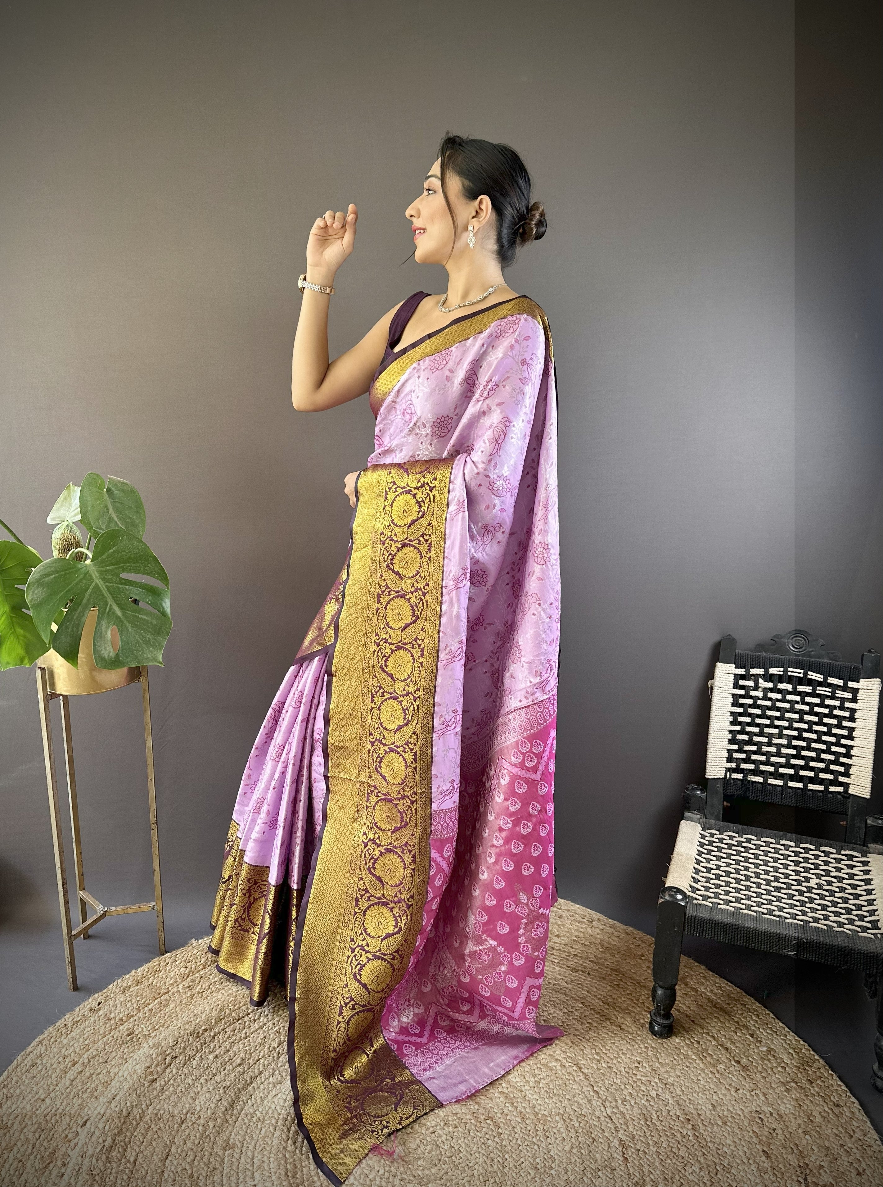 Pink Gold Kanjivaram Tissue Silk Saree