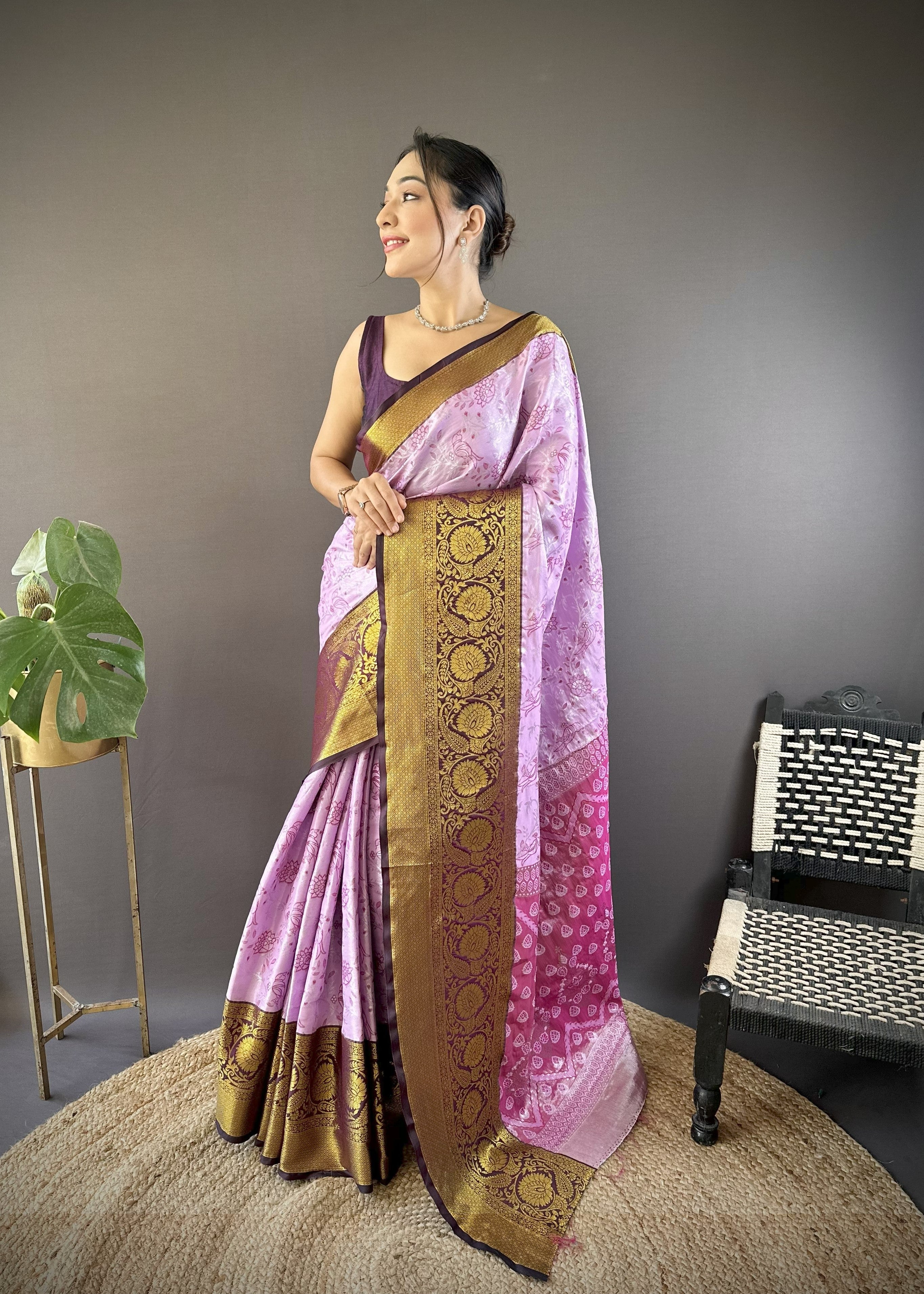 Pink Gold Kanjivaram Tissue Silk Saree