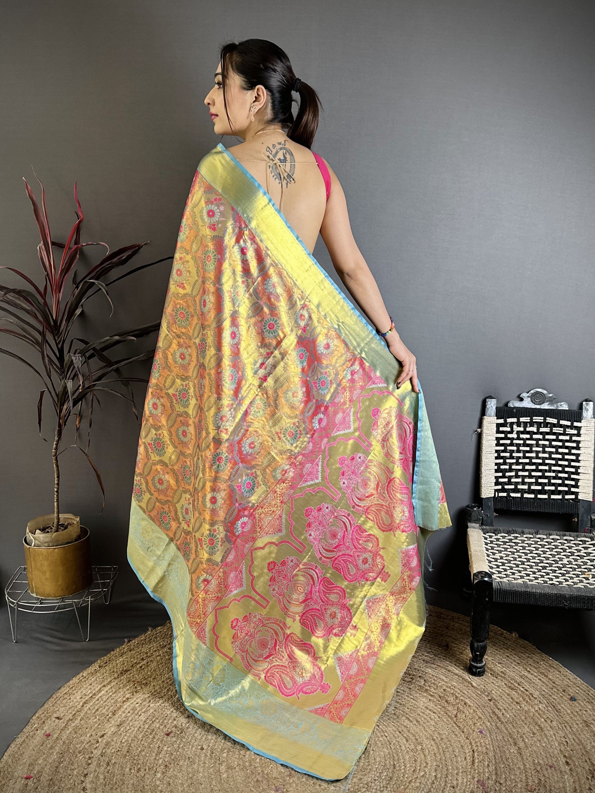 Pink & Green Bridal Kanjivaram Silk Saree