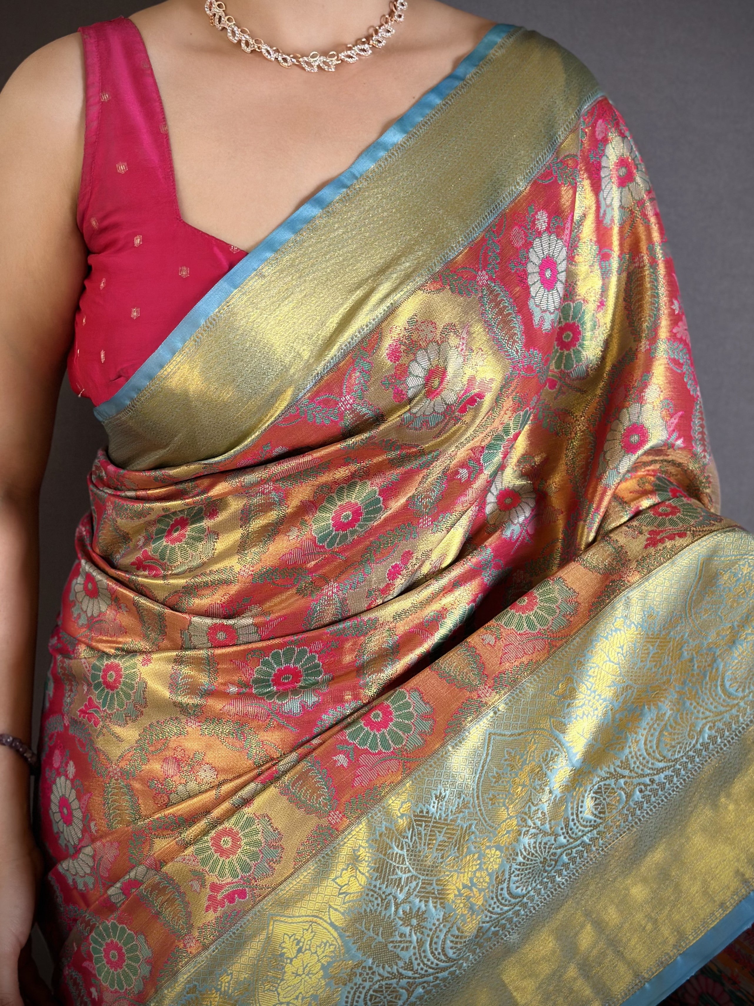 Pink & Green Bridal Kanjivaram Silk Saree