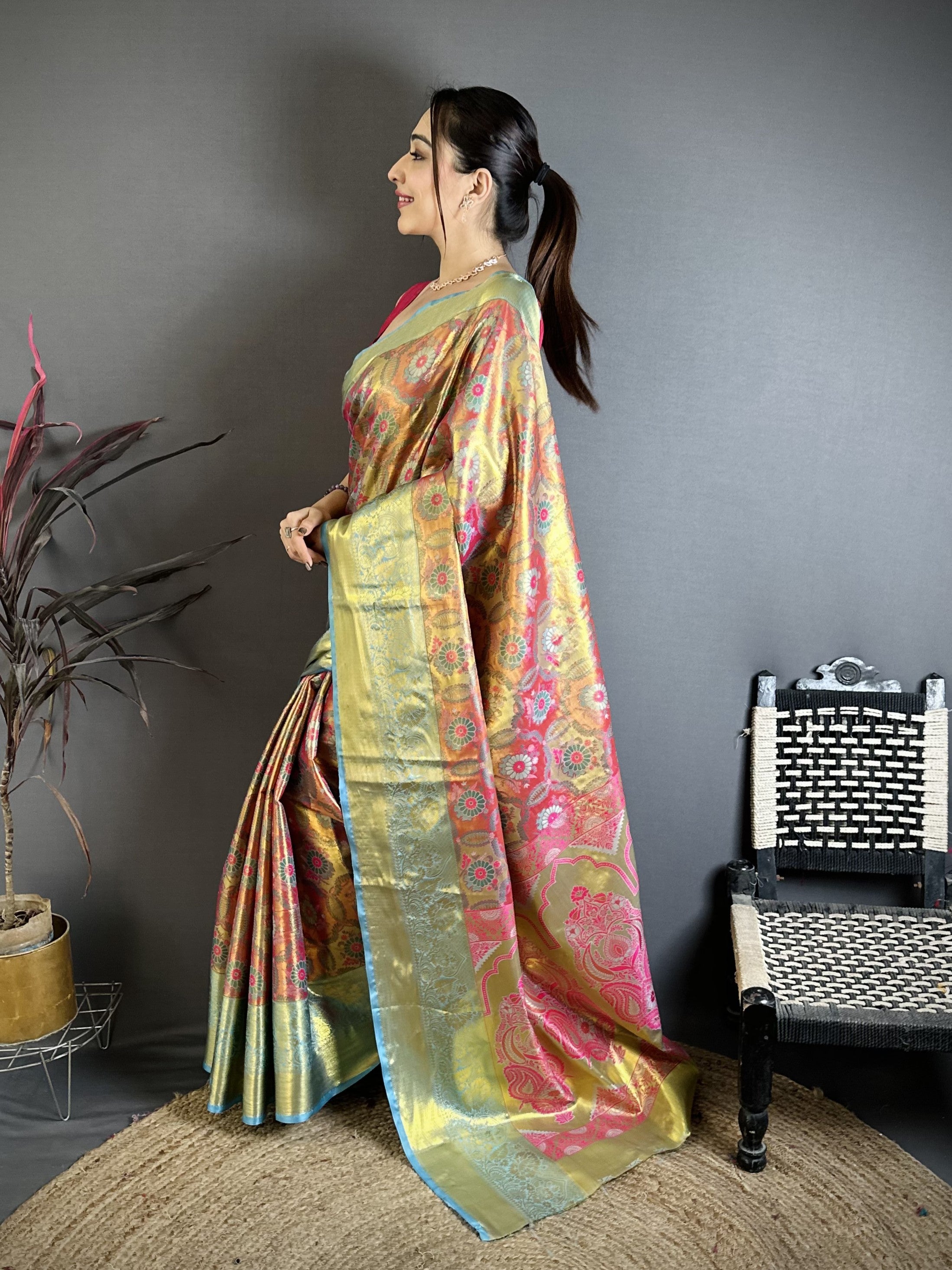 Pink & Green Bridal Kanjivaram Silk Saree