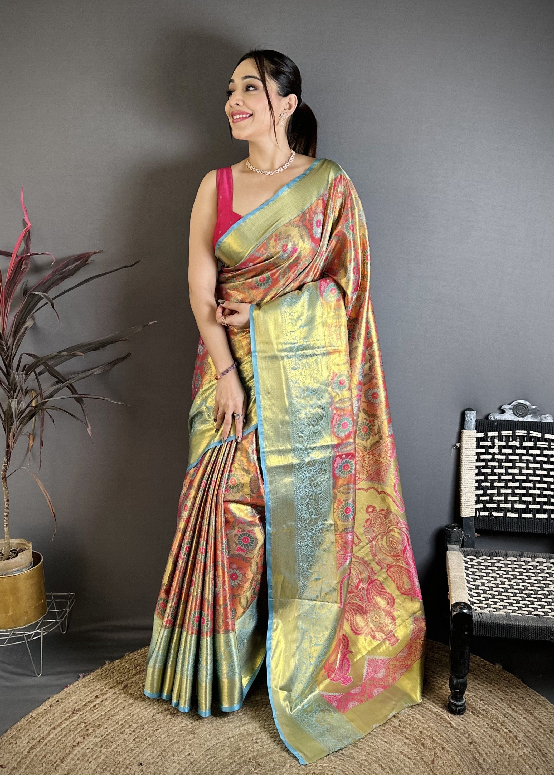 Pink & Green Bridal Kanjivaram Silk Saree