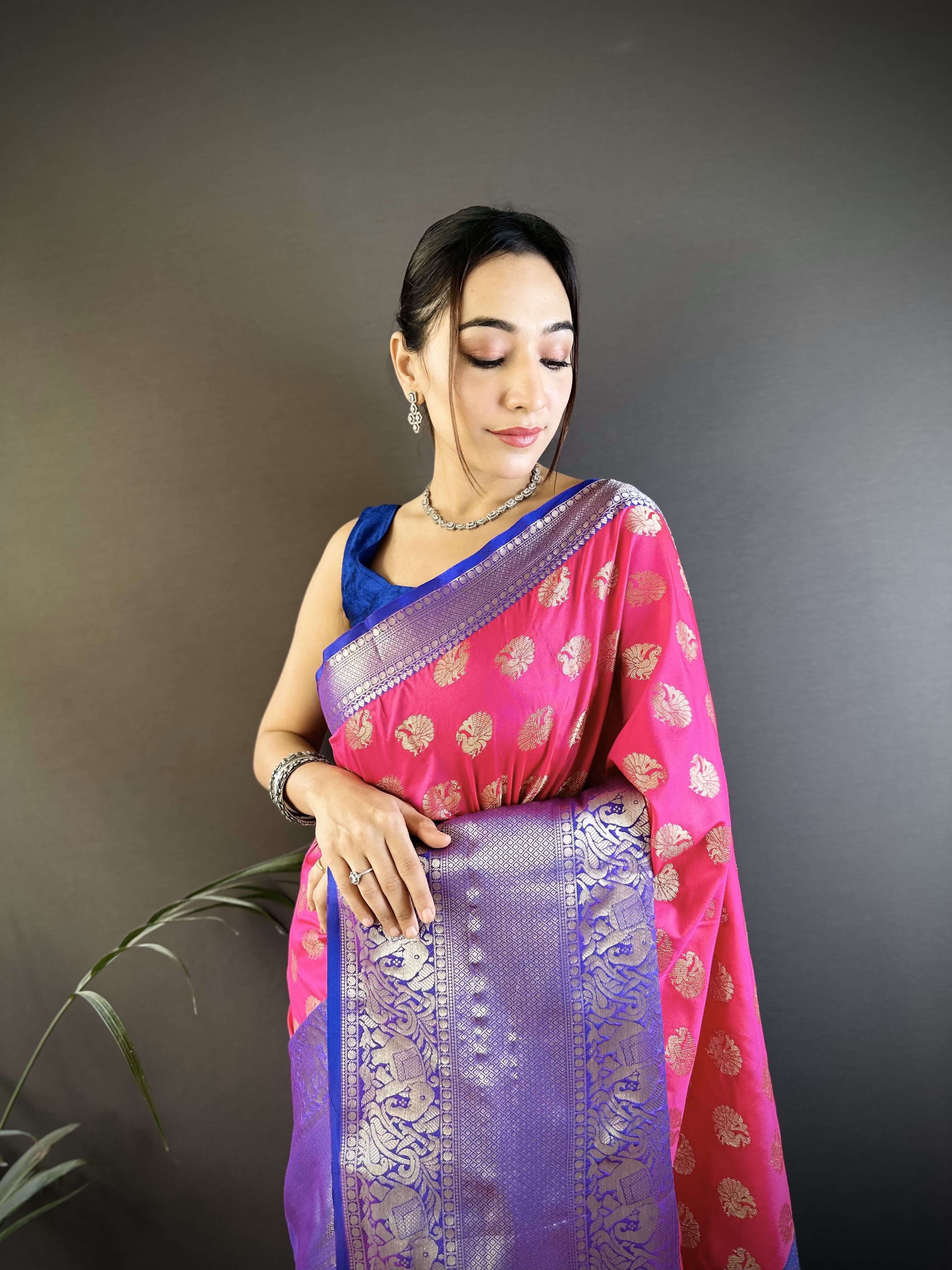 Rani Pink Handloom Kanjivaram Katan Silk Saree