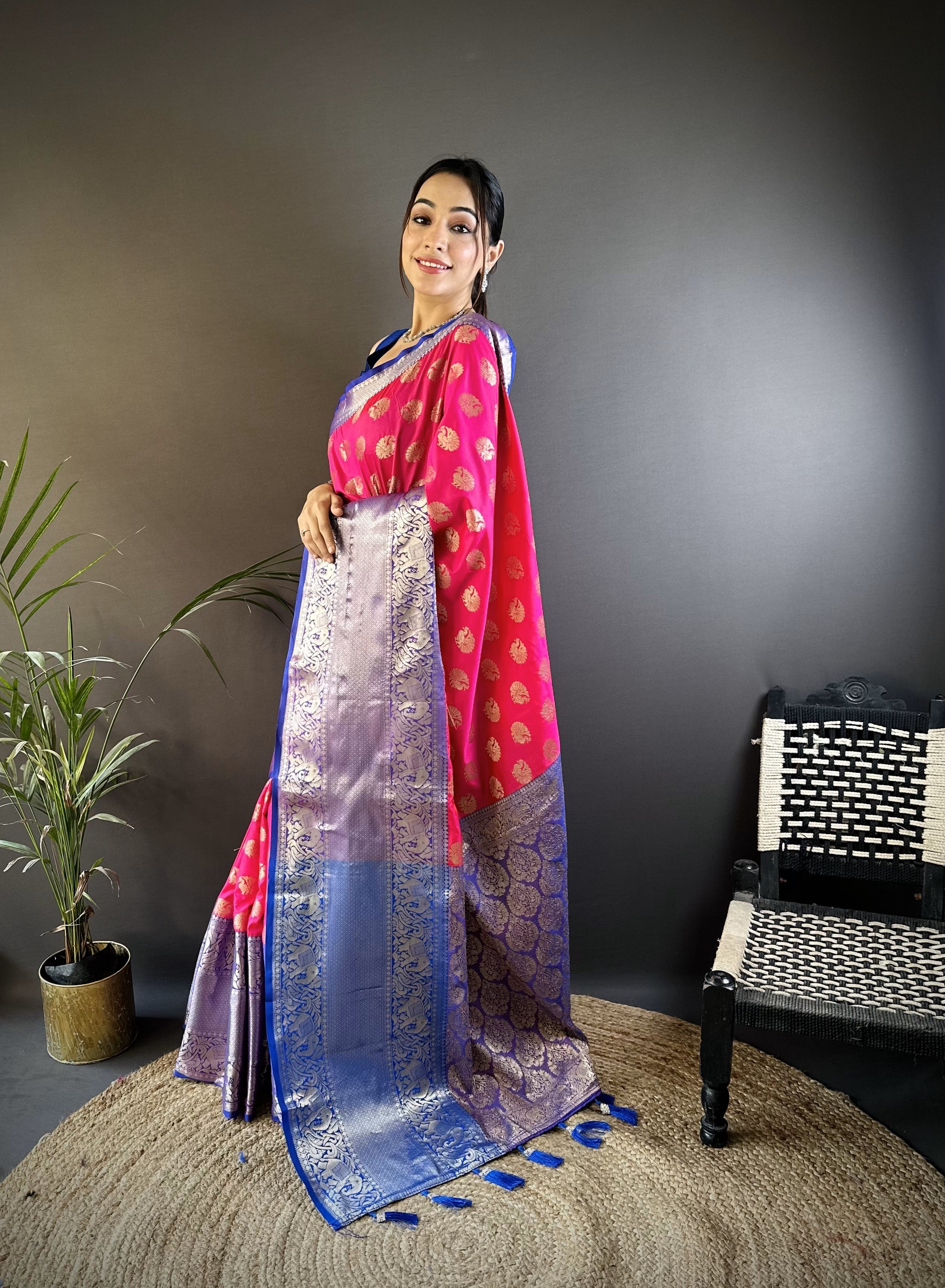 Rani Pink Handloom Kanjivaram Katan Silk Saree