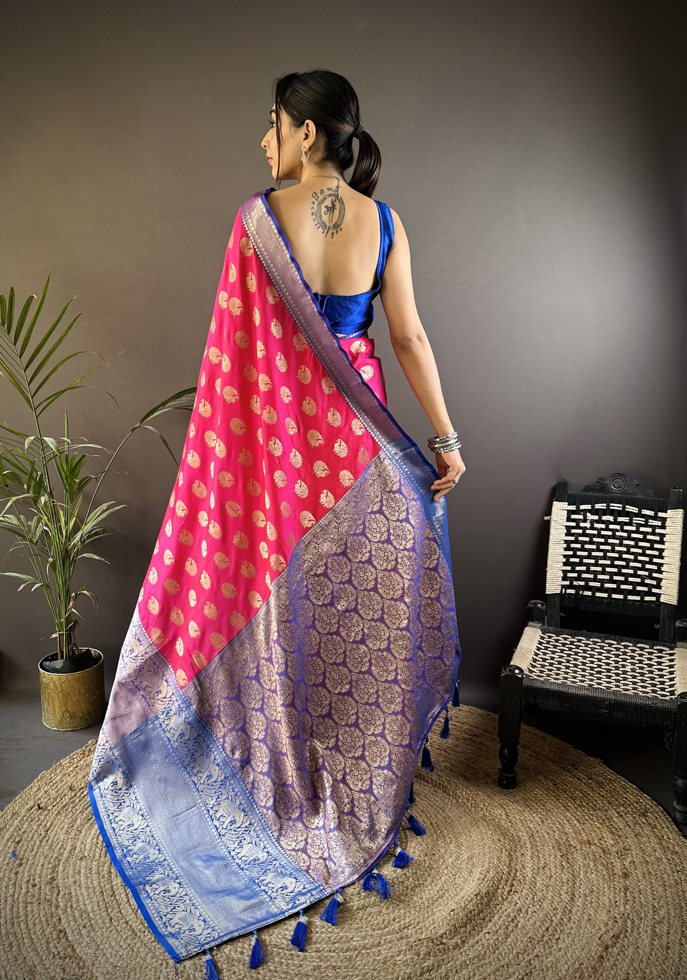 Rani Pink Handloom Kanjivaram Katan Silk Saree