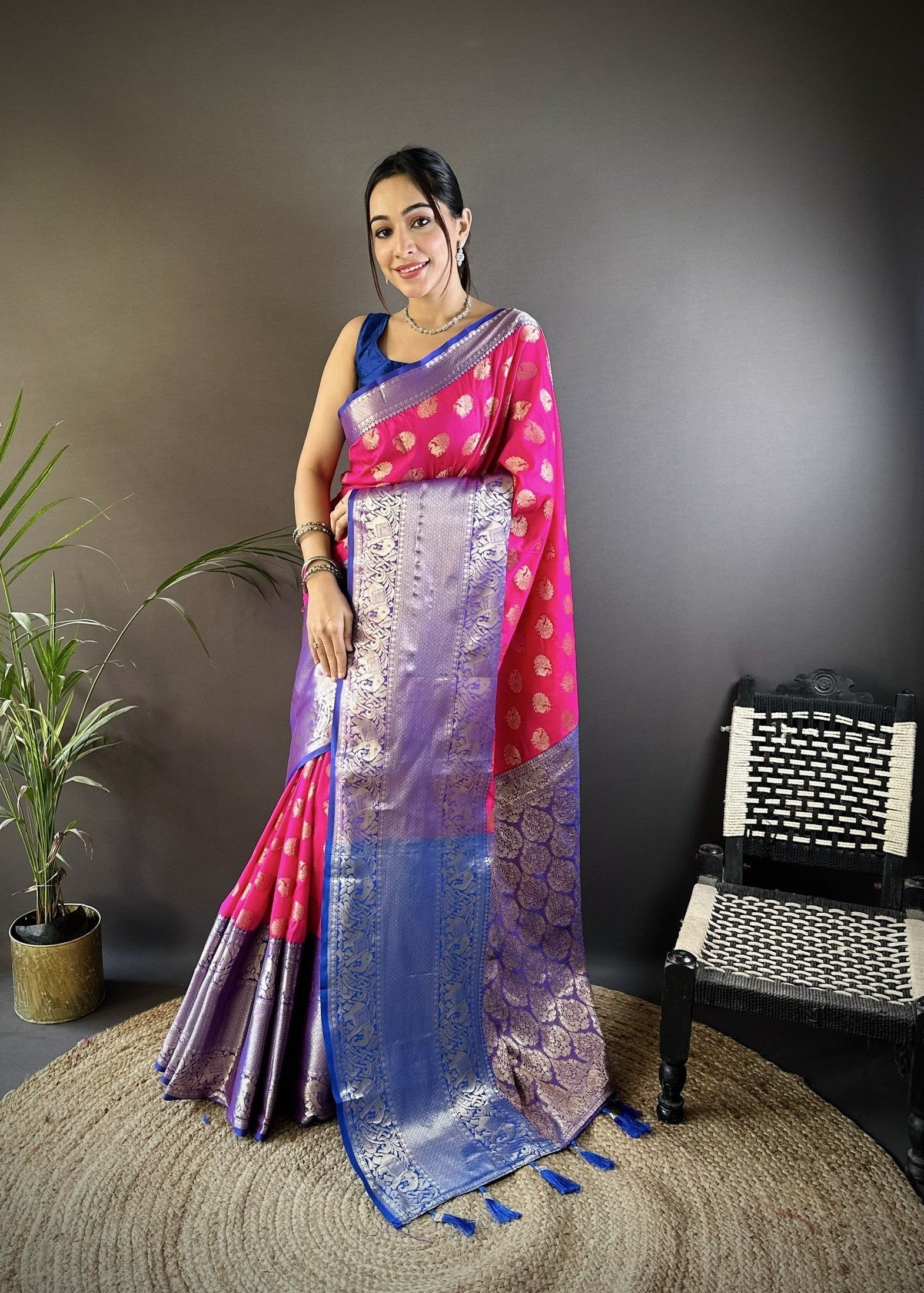 Rani Pink Handloom Kanjivaram Katan Silk Saree