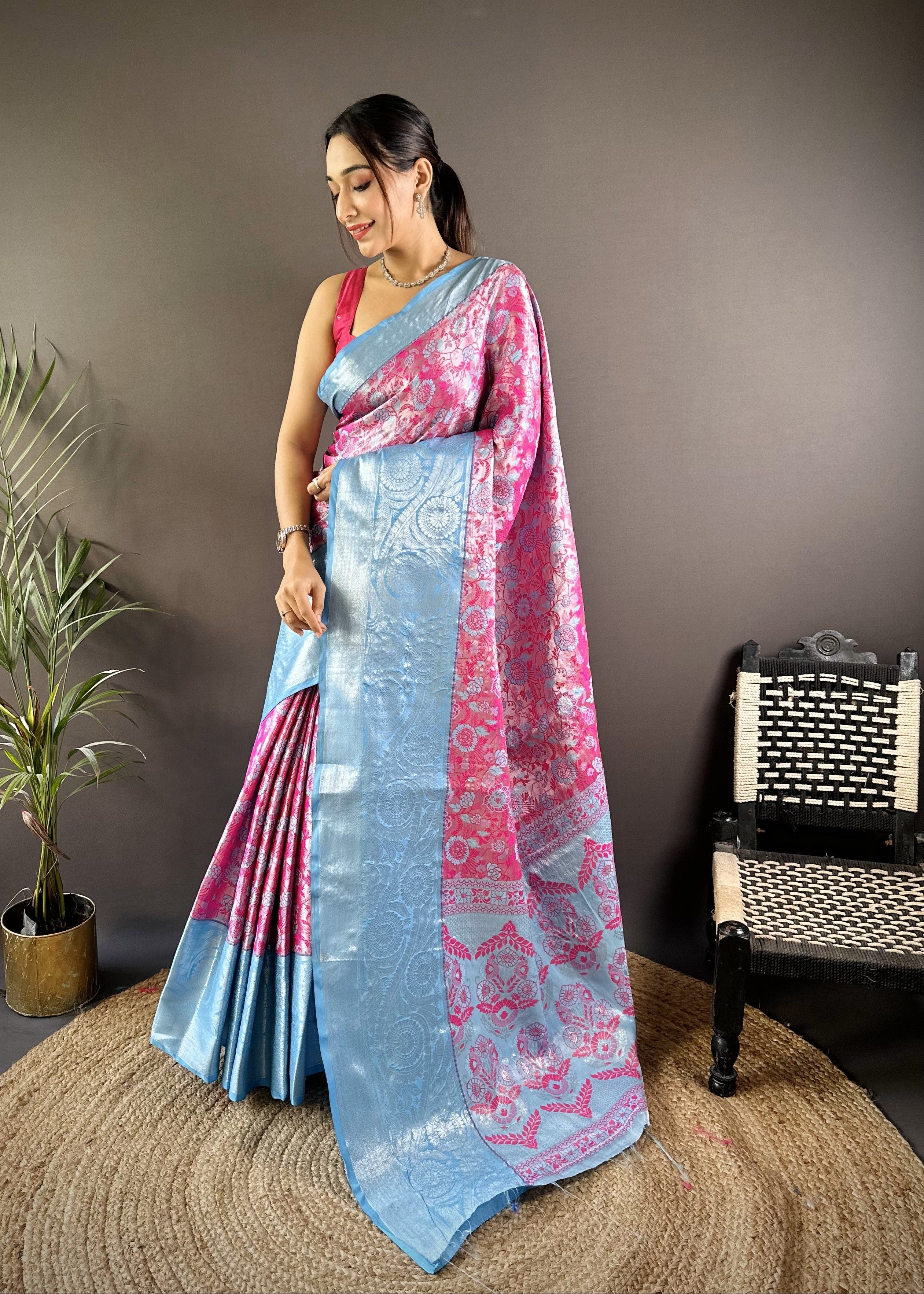 Pink Kanjivaram Tissue Silk Saree