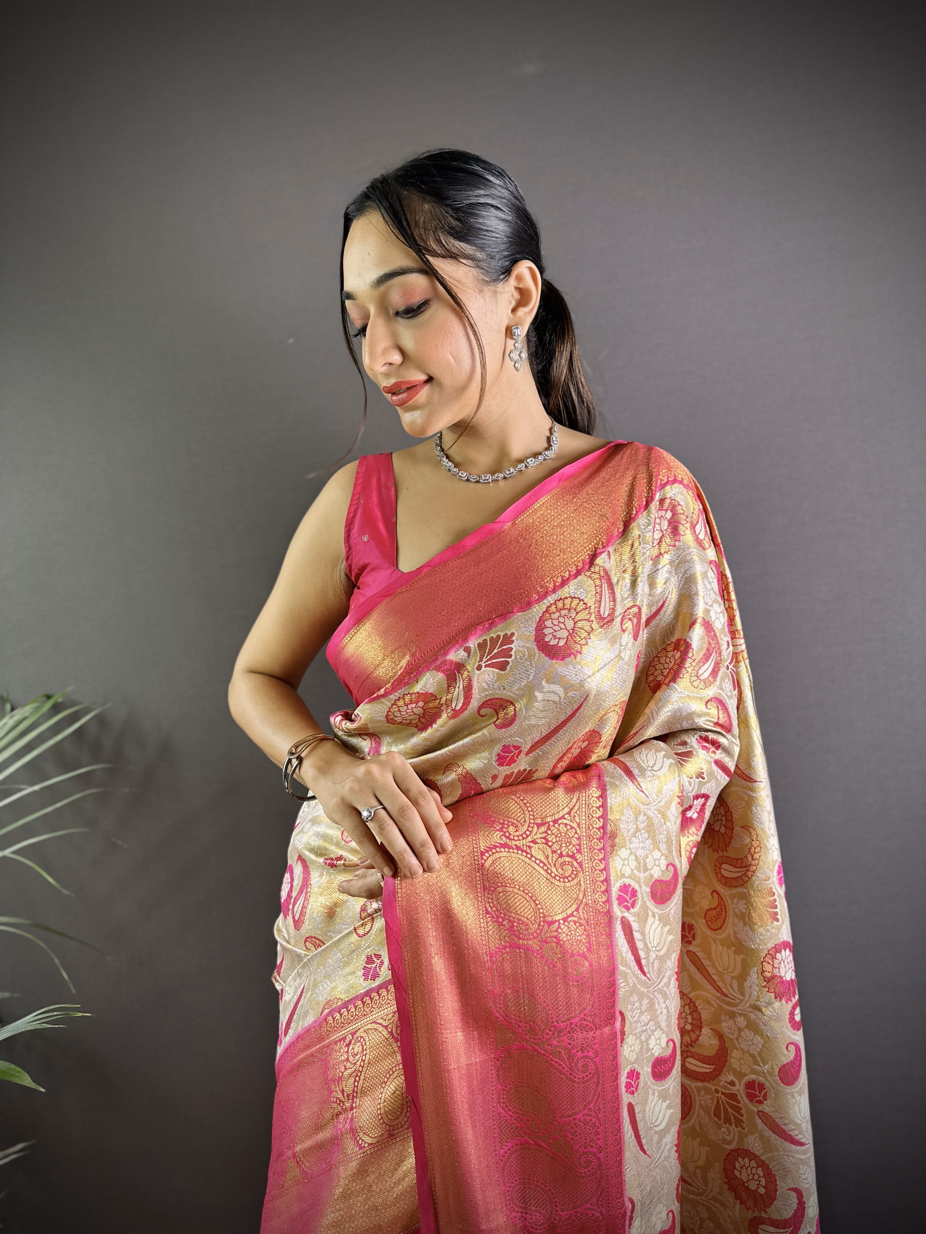 Pink Kanjivaram Tissue Silk Saree