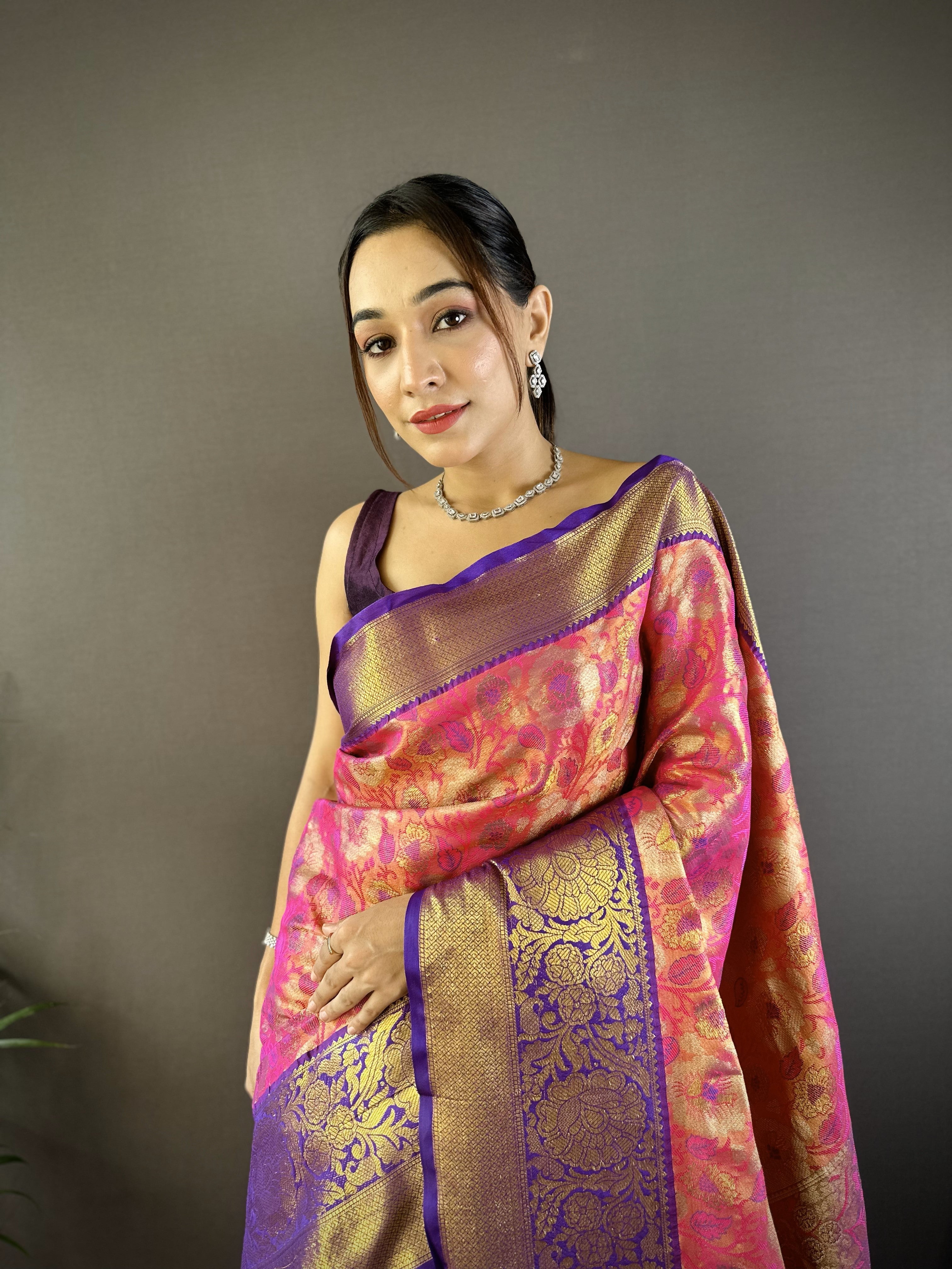 Pink Kanjivaram Tissue Silk Saree