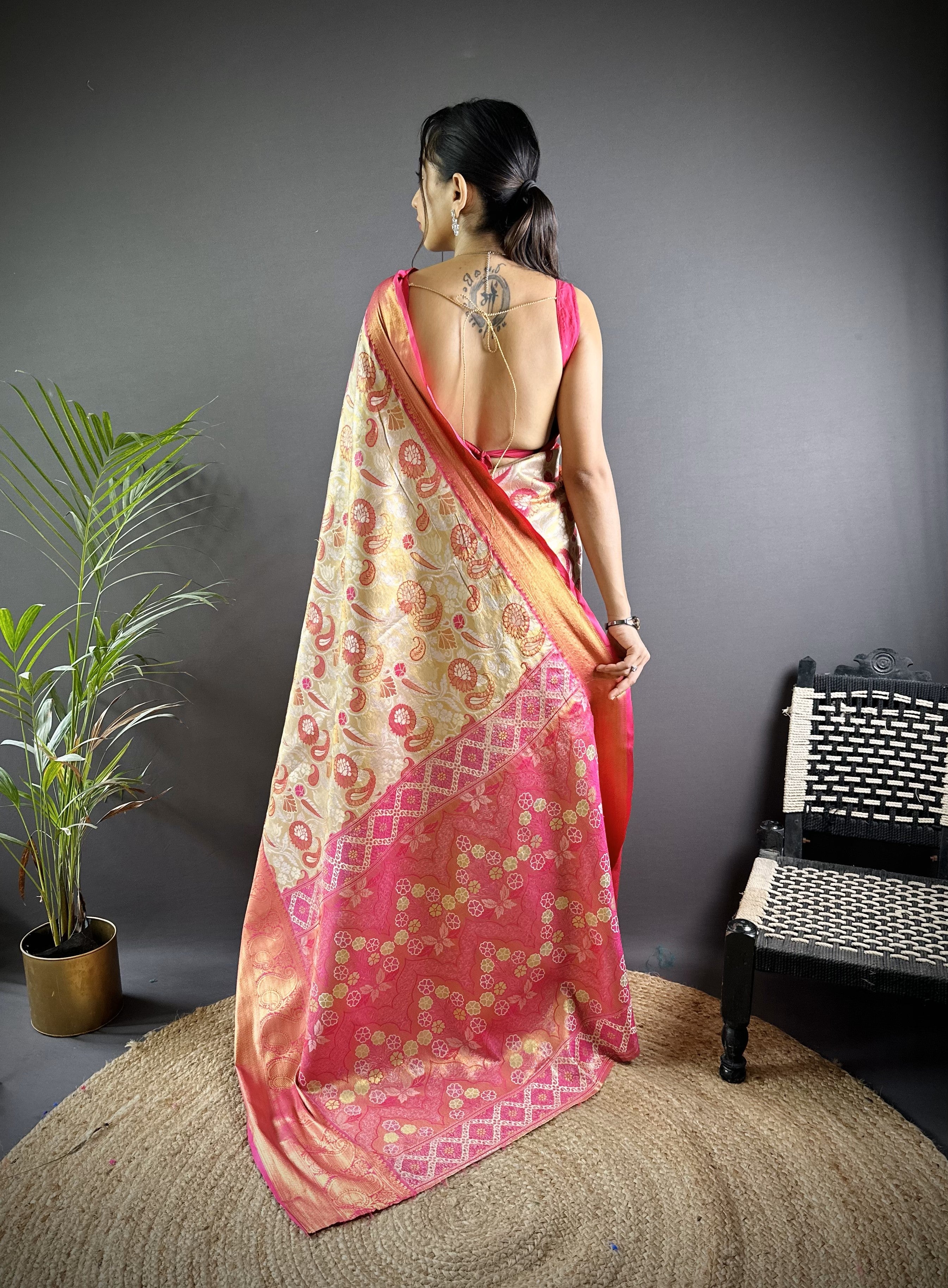 Pink Kanjivaram Tissue Silk Saree