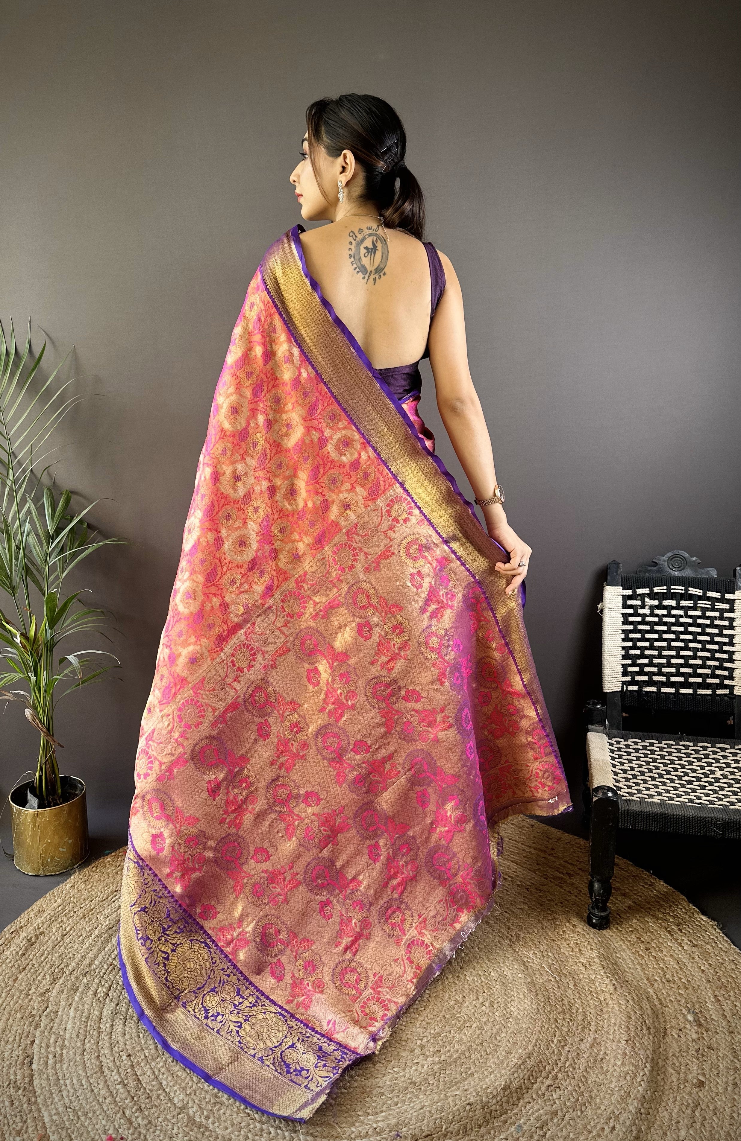 Pink Kanjivaram Tissue Silk Saree