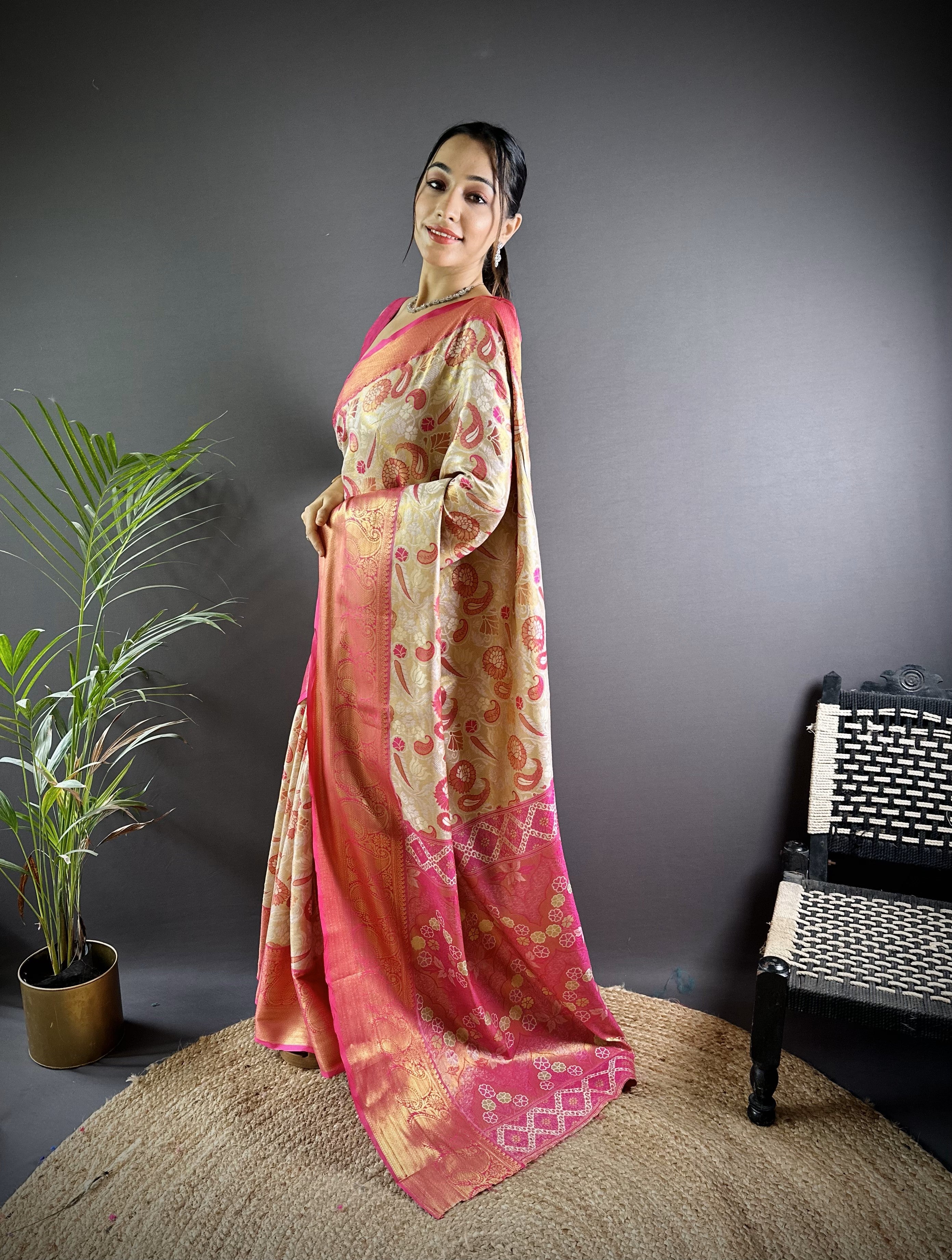 Pink Kanjivaram Tissue Silk Saree