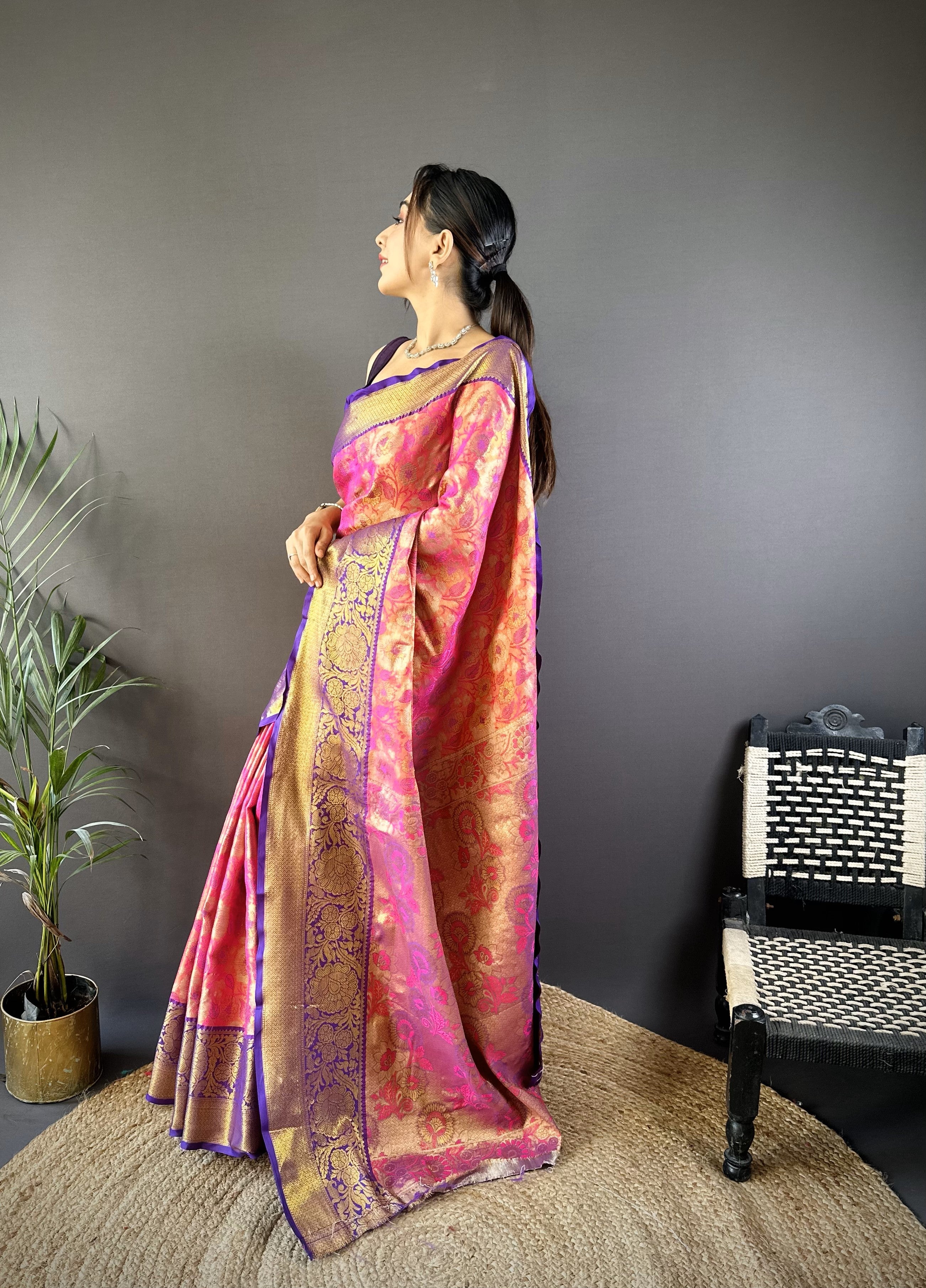 Pink Kanjivaram Tissue Silk Saree