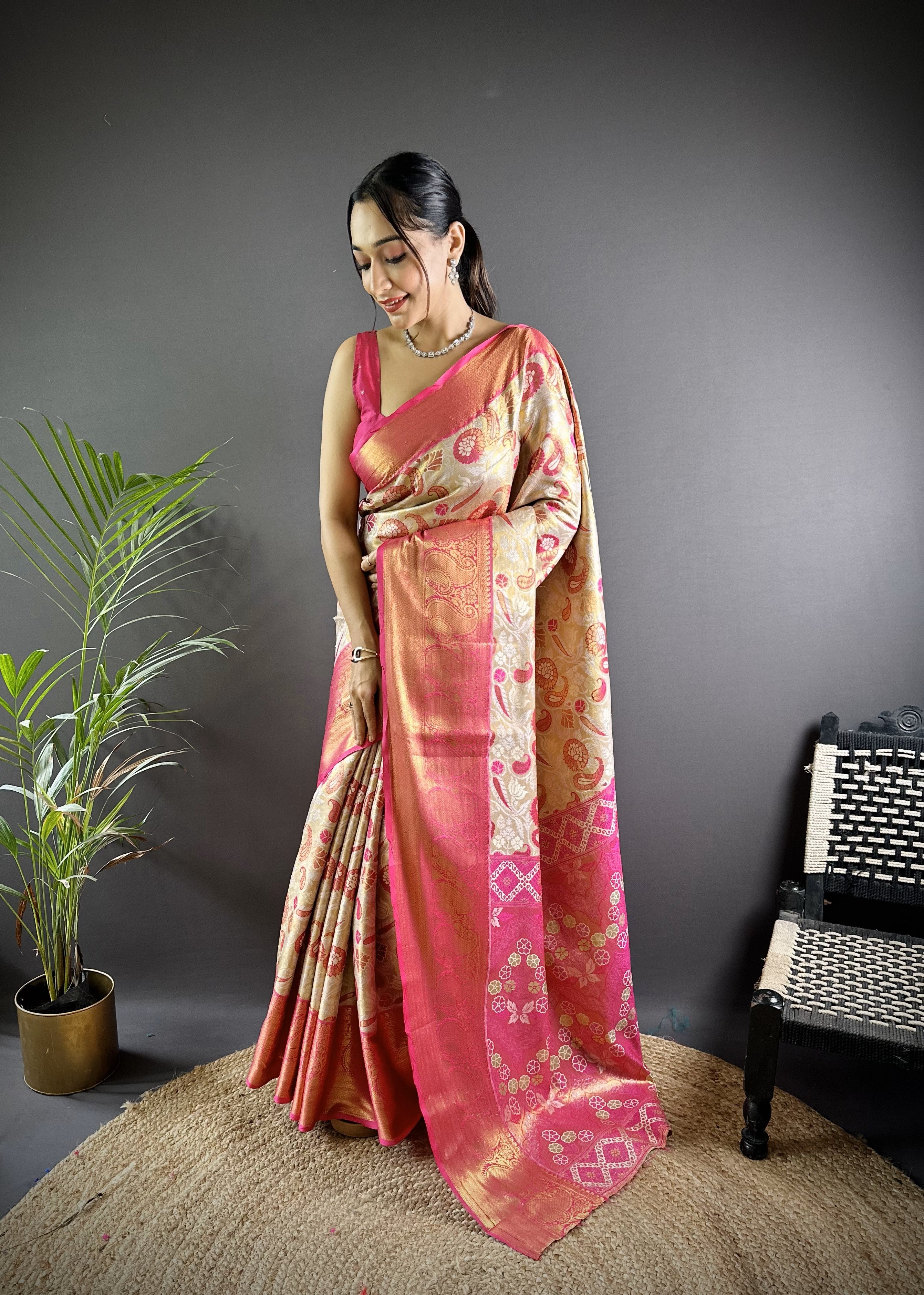 Pink Kanjivaram Tissue Silk Saree