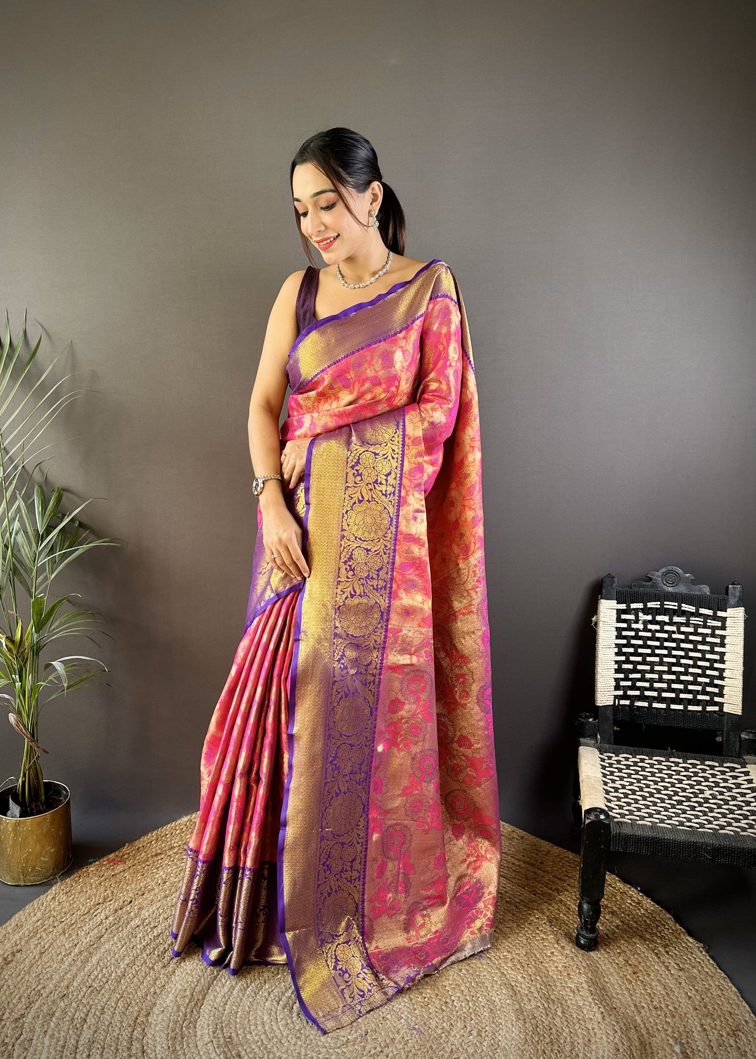 Pink Kanjivaram Tissue Silk Saree