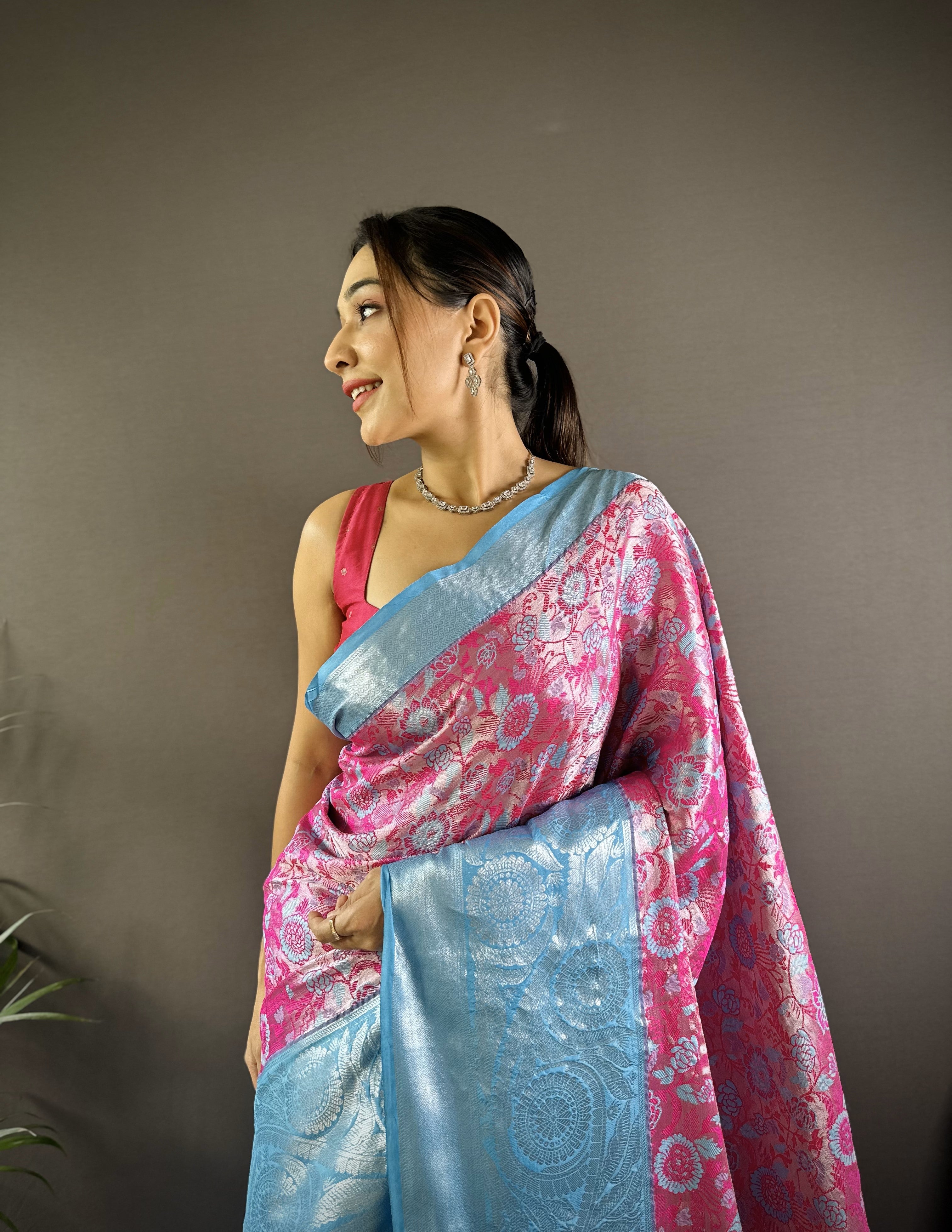 Pink Kanjivaram Tissue Silk Saree