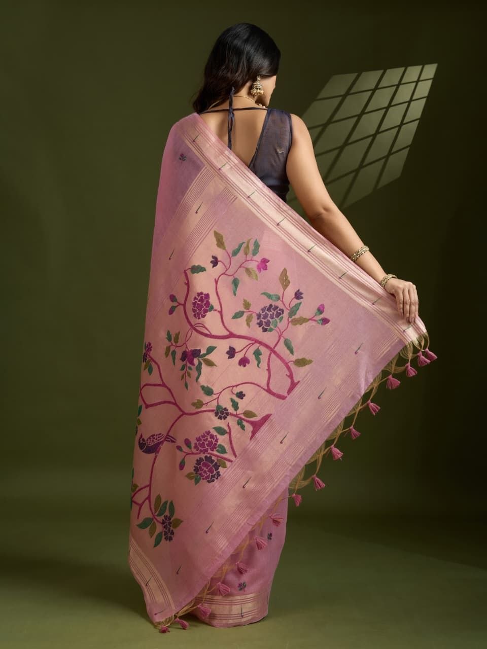 Pink Muga Cotton Paithani Saree