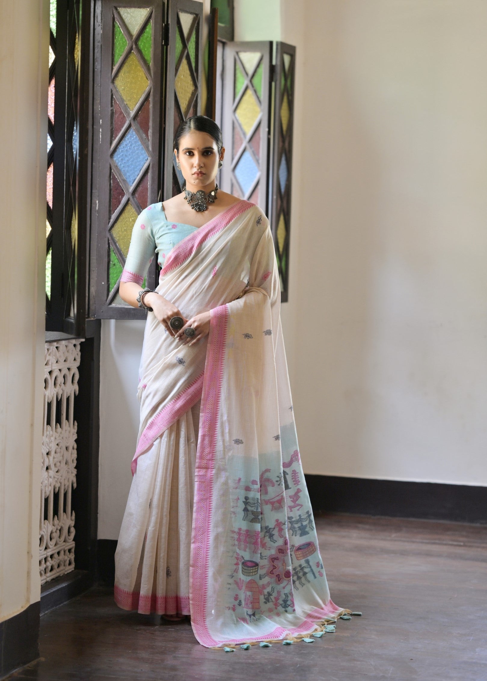 Pink Muga Cotton Saree