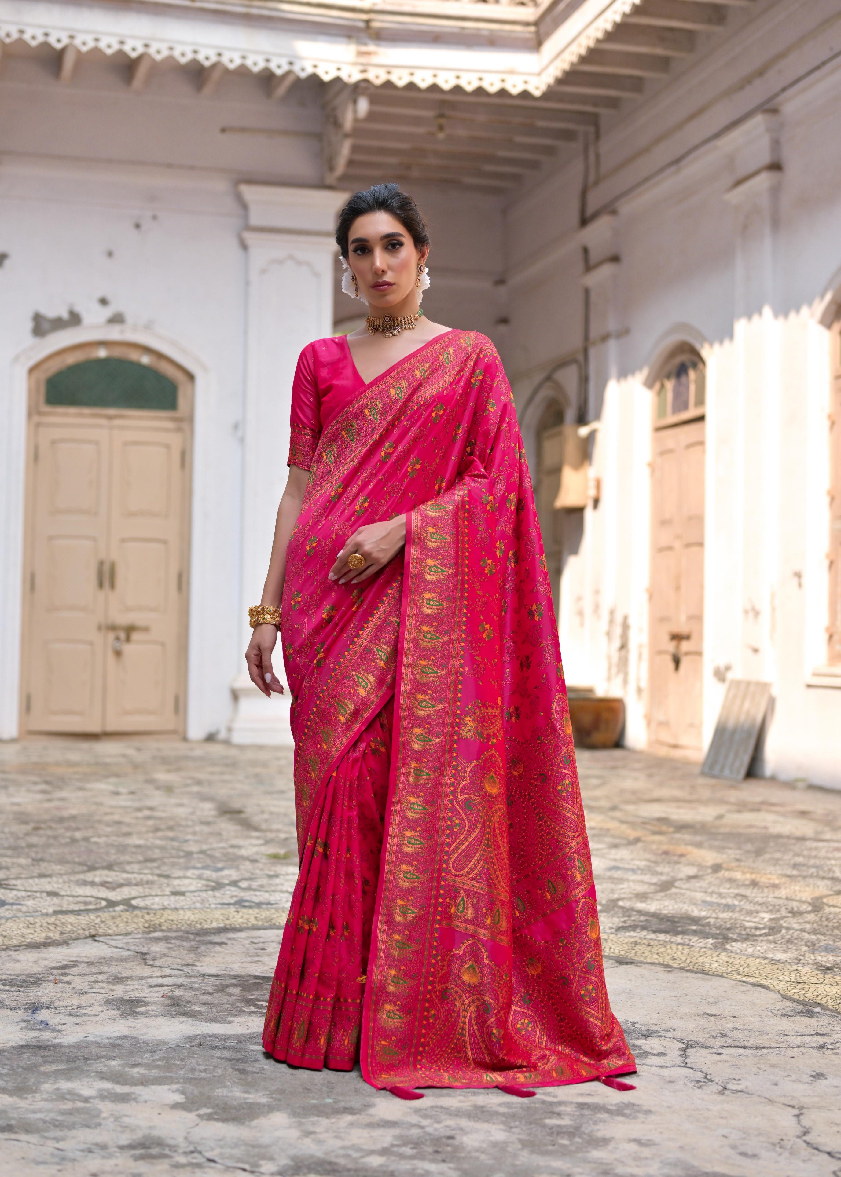 Pink Pashmina Silk Saree