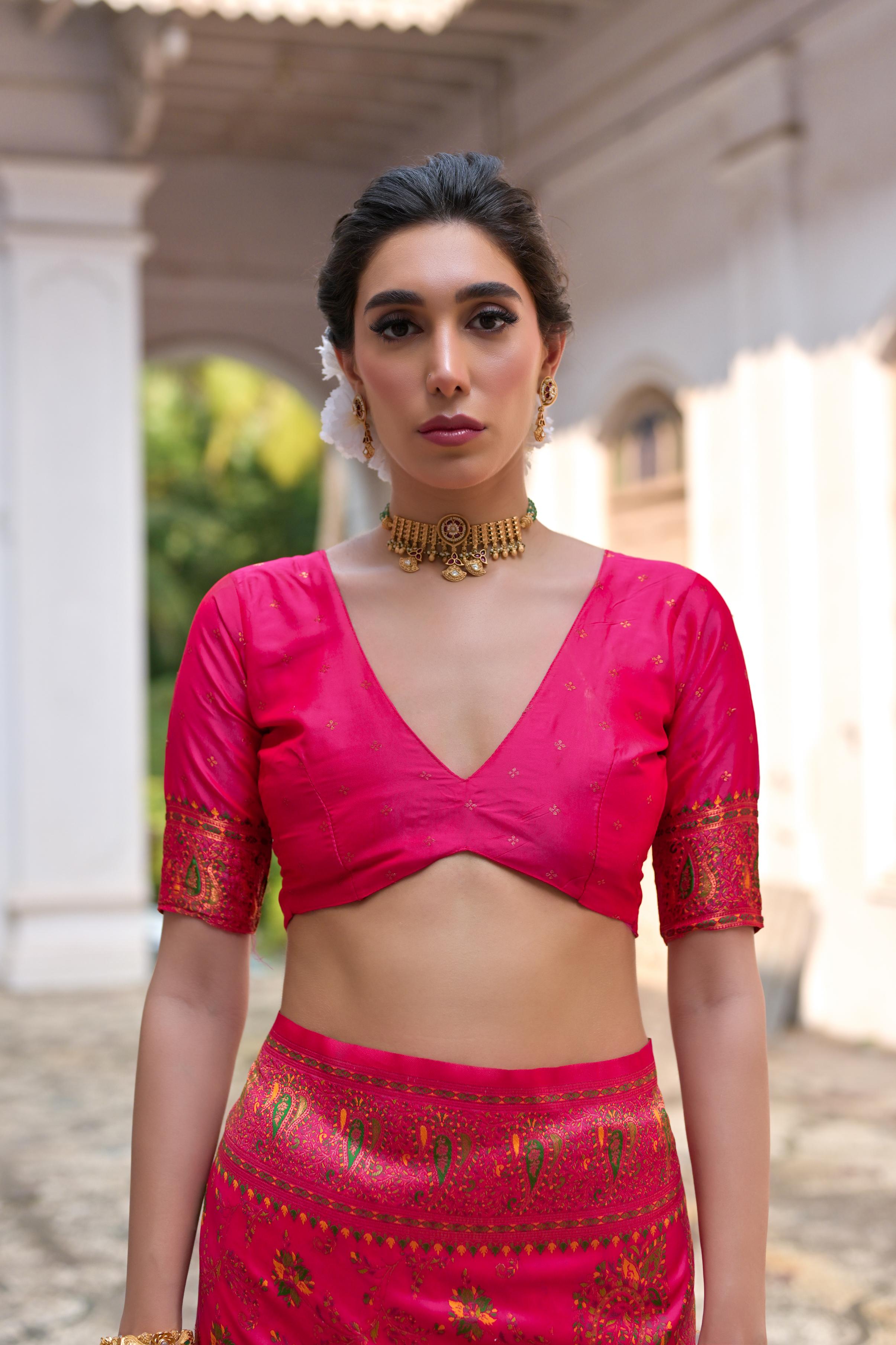 Pink Pashmina Silk Saree